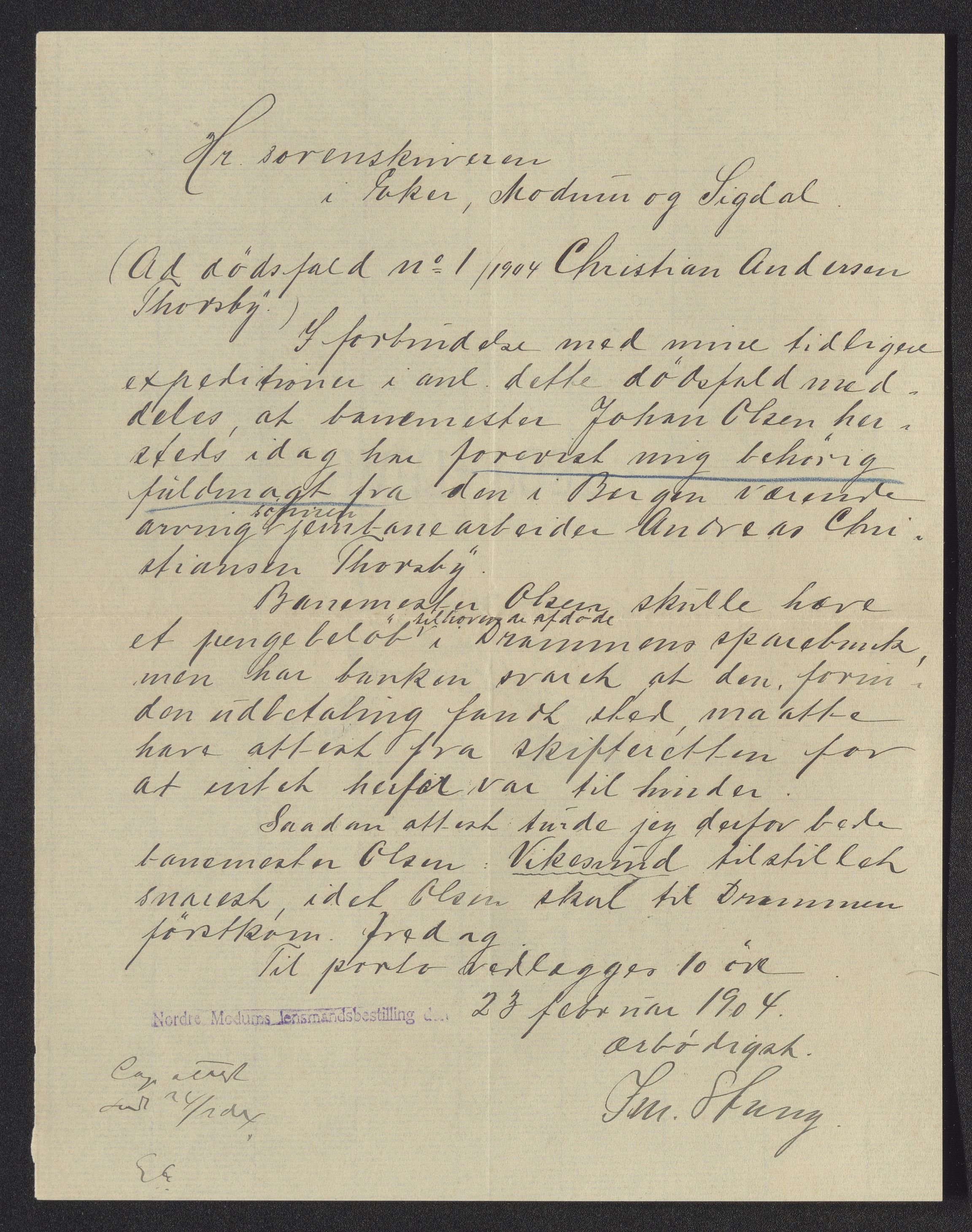 Eiker, Modum og Sigdal sorenskriveri, AV/SAKO-A-123/H/Ha/Hab/L0030: Dødsfallsmeldinger, 1903-1905, s. 648