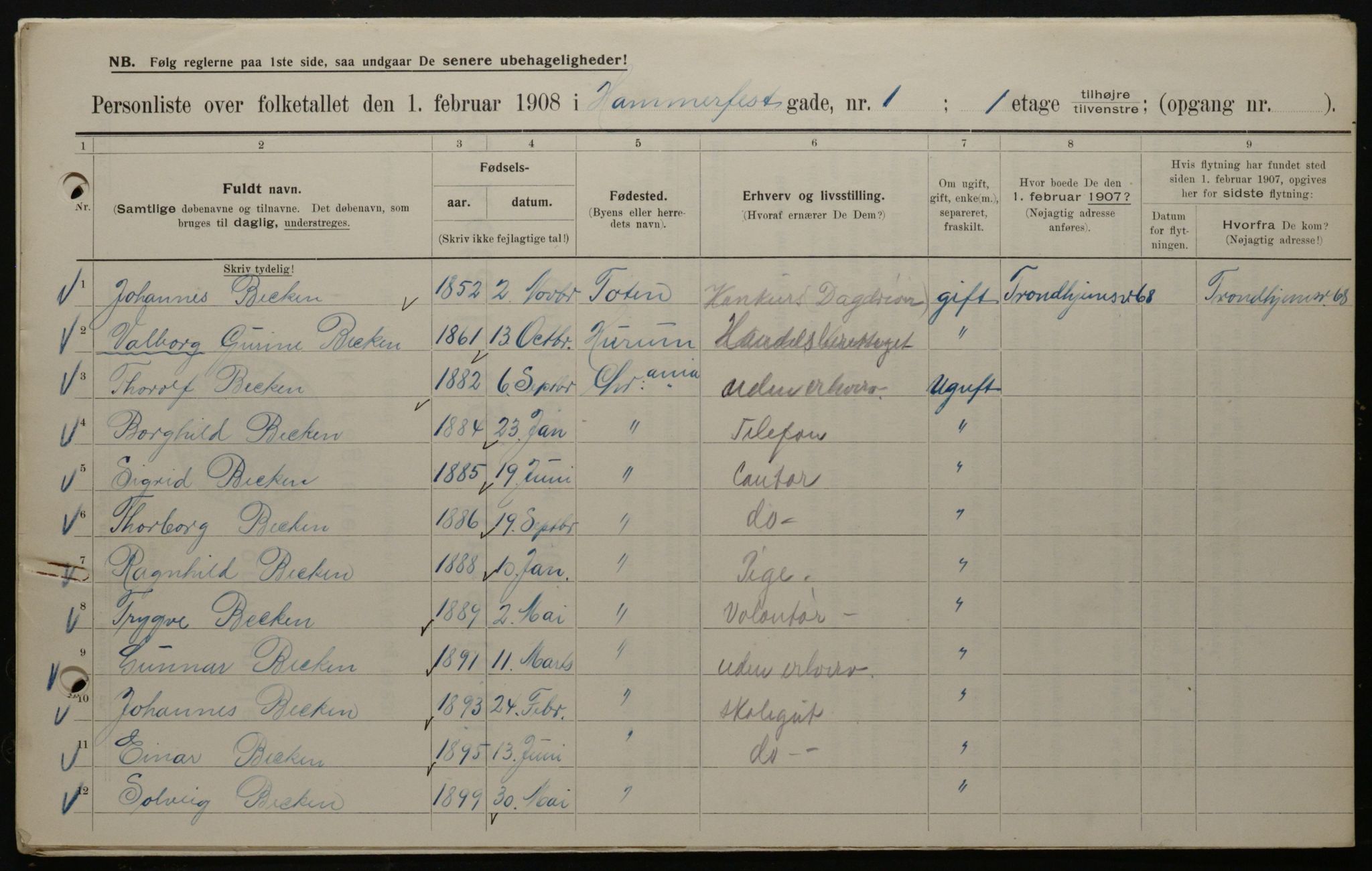 OBA, Kommunal folketelling 1.2.1908 for Kristiania kjøpstad, 1908, s. 30851