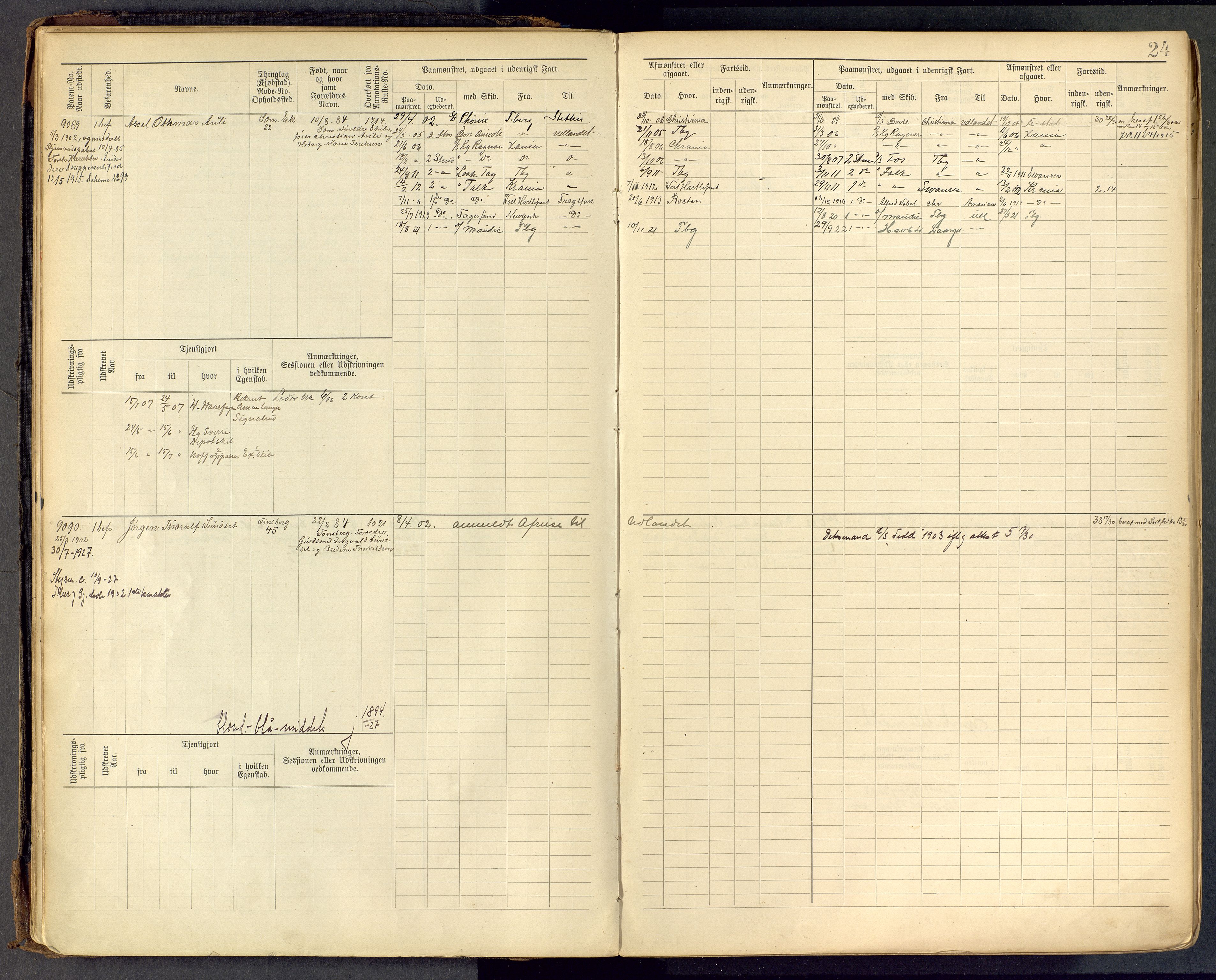 Tønsberg innrulleringskontor, AV/SAKO-A-786/F/Fc/Fcb/L0009: Hovedrulle Patent nr. 9043-9992, 1900-1921, s. 24