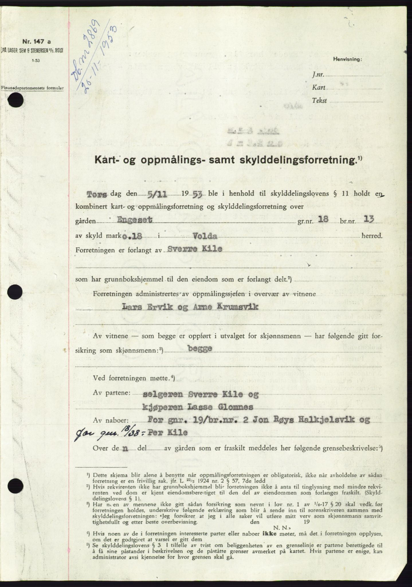 Søre Sunnmøre sorenskriveri, SAT/A-4122/1/2/2C/L0096: Pantebok nr. 22A, 1953-1954, Dagboknr: 2869/1953