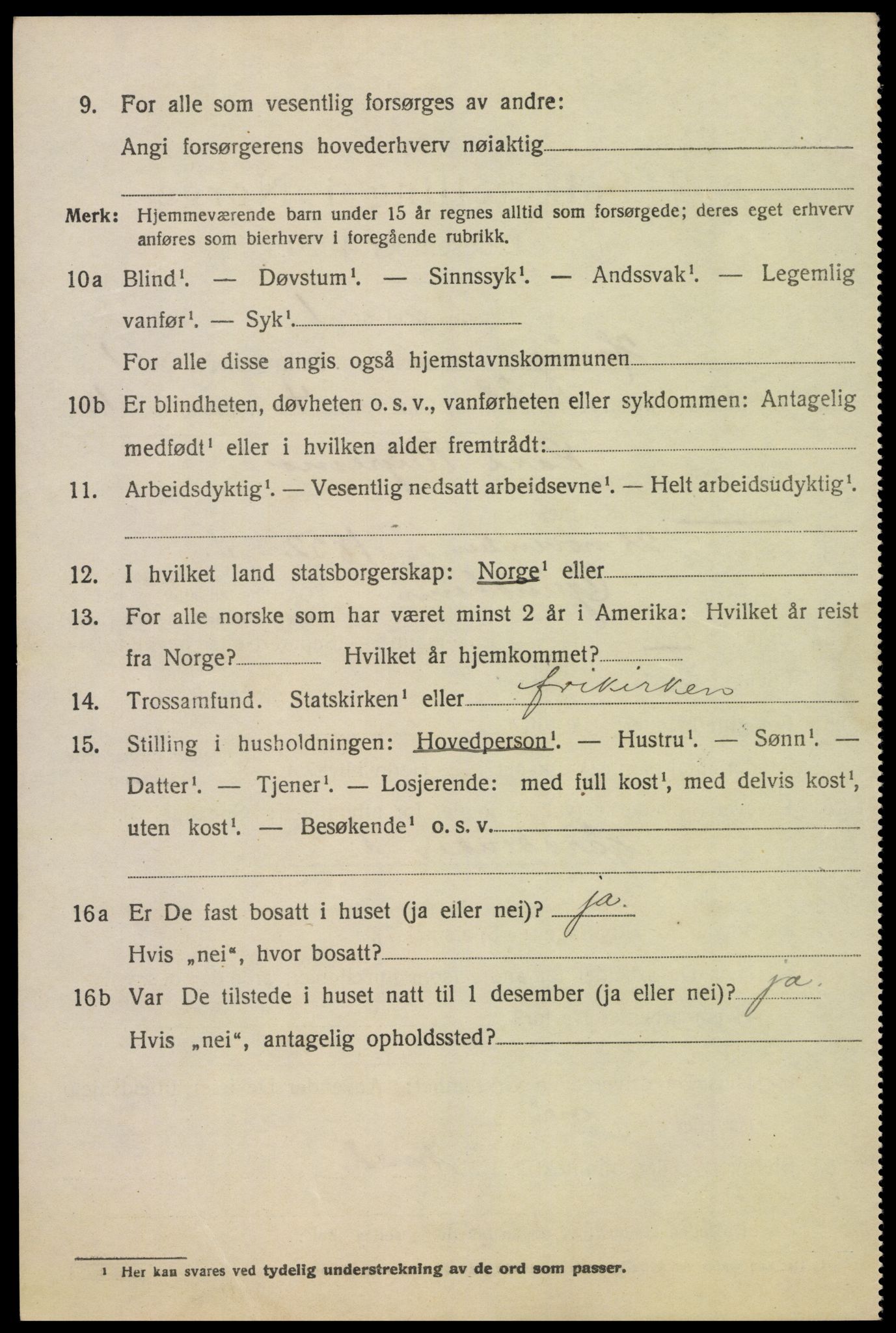 SAK, Folketelling 1920 for 0927 Høvåg herred, 1920, s. 1181