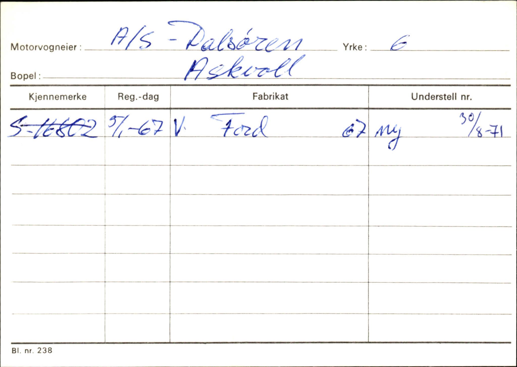 Statens vegvesen, Sogn og Fjordane vegkontor, AV/SAB-A-5301/4/F/L0132: Eigarregister Askvoll A-Å. Balestrand A-Å, 1945-1975, s. 159