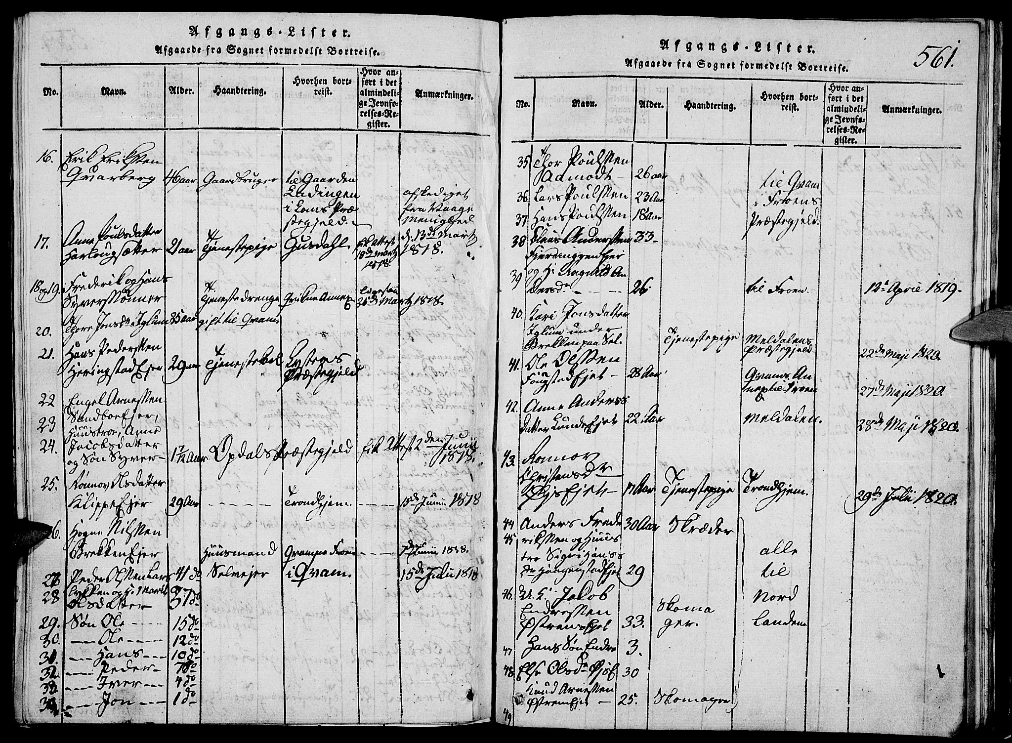 Vågå prestekontor, AV/SAH-PREST-076/H/Ha/Hab/L0001: Klokkerbok nr. 1, 1815-1827, s. 560-561