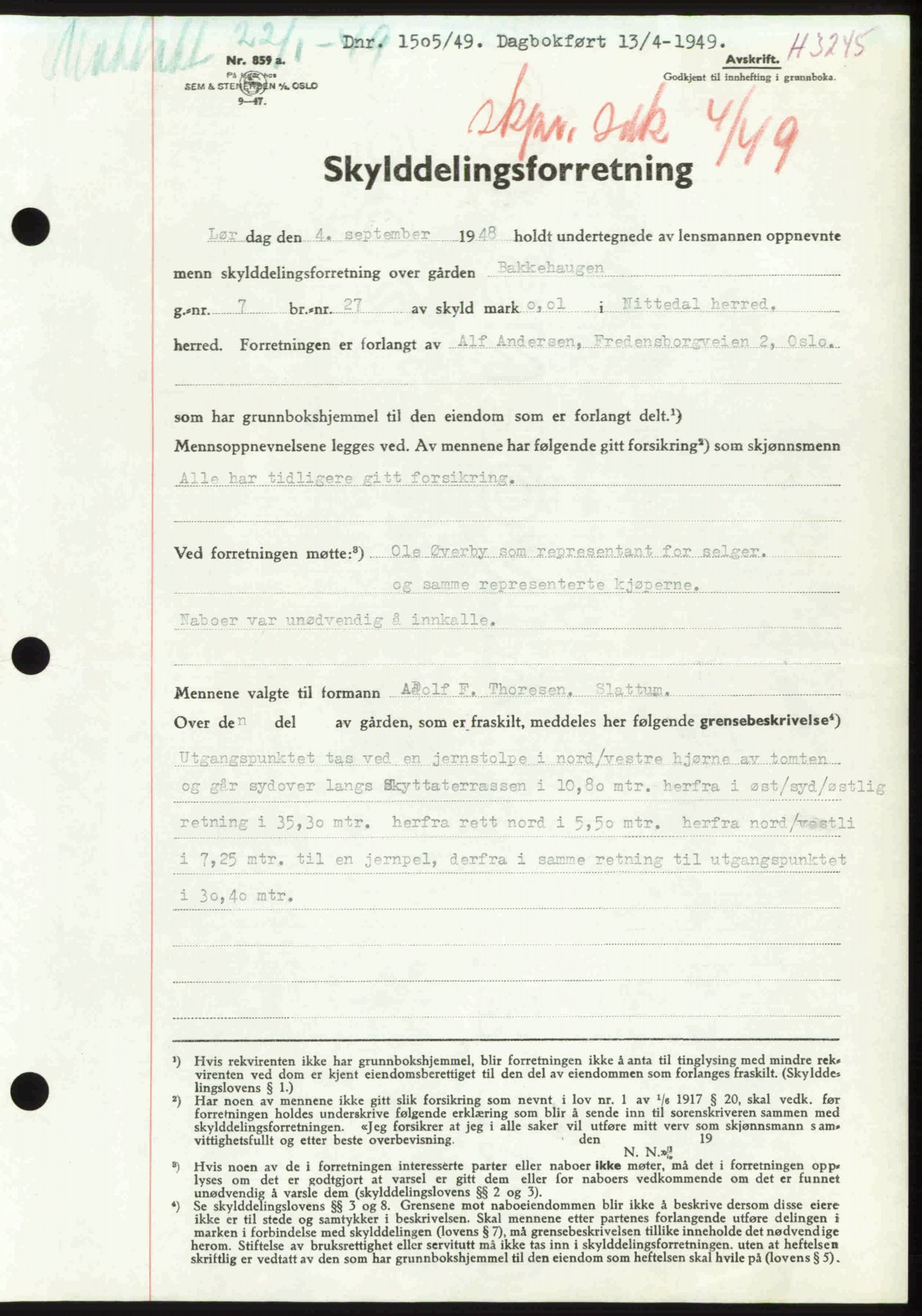 Nedre Romerike sorenskriveri, SAO/A-10469/G/Gb/Gbd/L0025: Pantebok nr. 25, 1949-1949, Dagboknr: 1505/1949