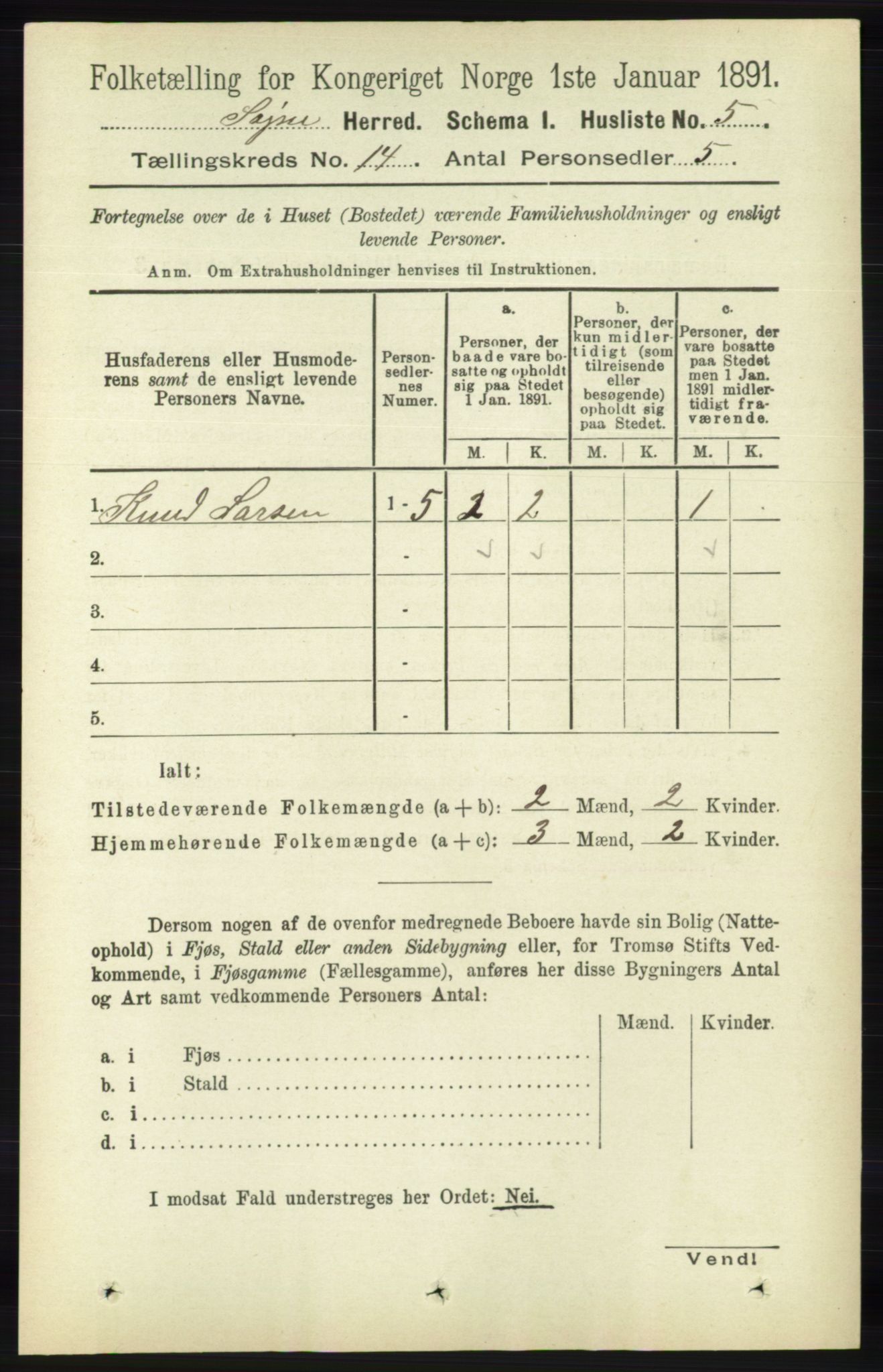 RA, Folketelling 1891 for 1018 Søgne herred, 1891, s. 3331