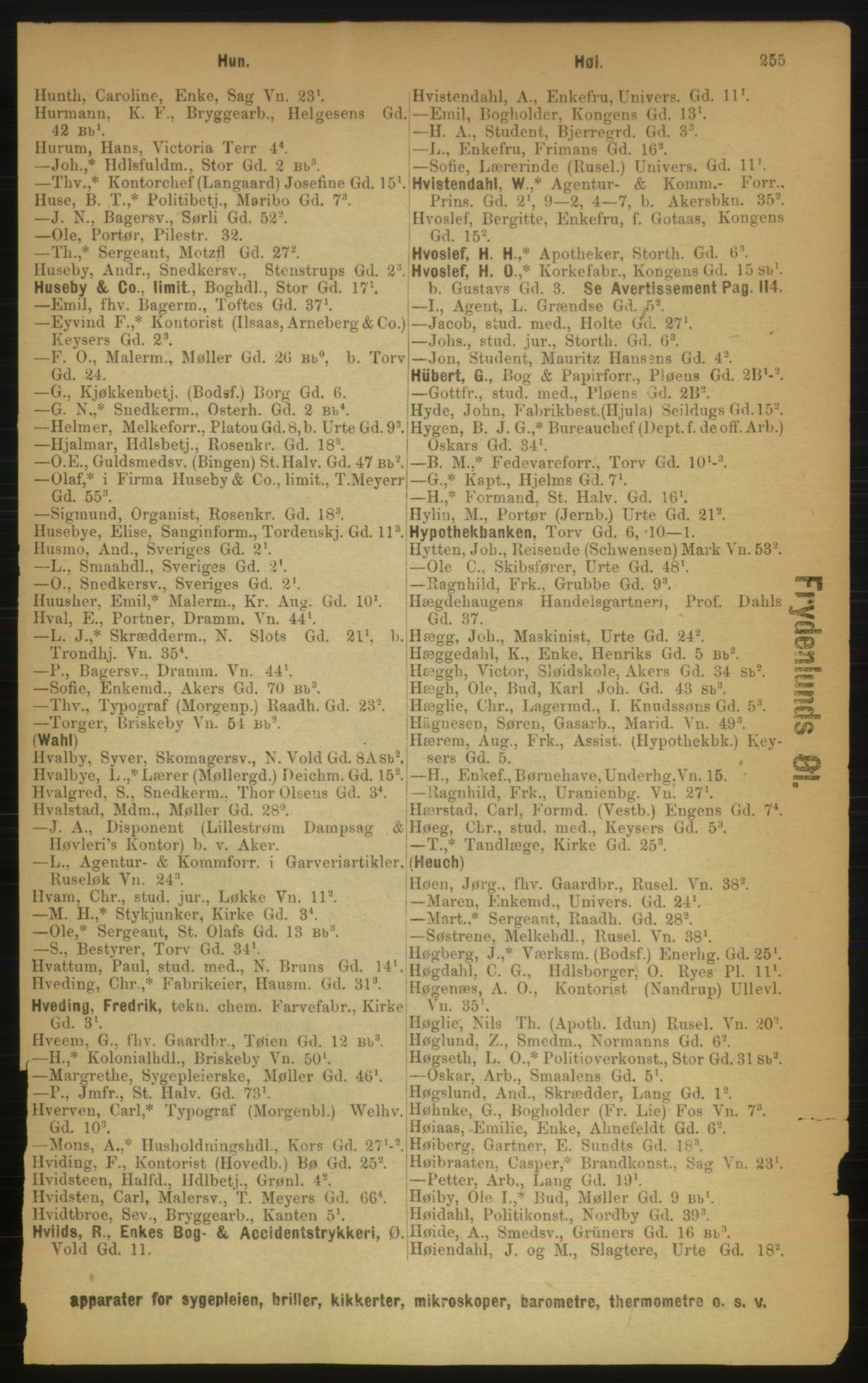 Kristiania/Oslo adressebok, PUBL/-, 1889, s. 255