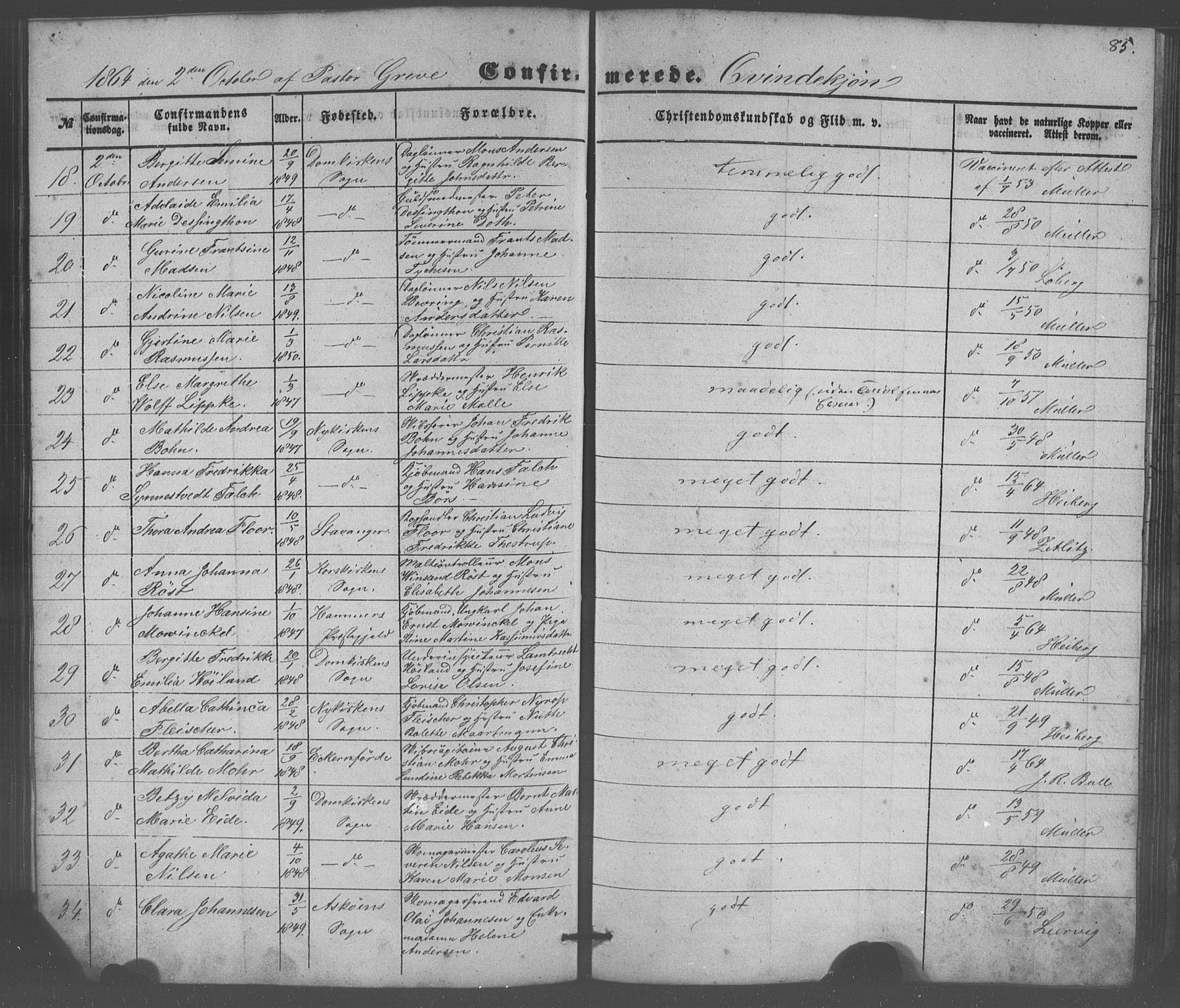 Domkirken sokneprestembete, AV/SAB-A-74801/H/Haa/L0064: Residerende kapellans bok nr. A 2, 1850-1872, s. 85