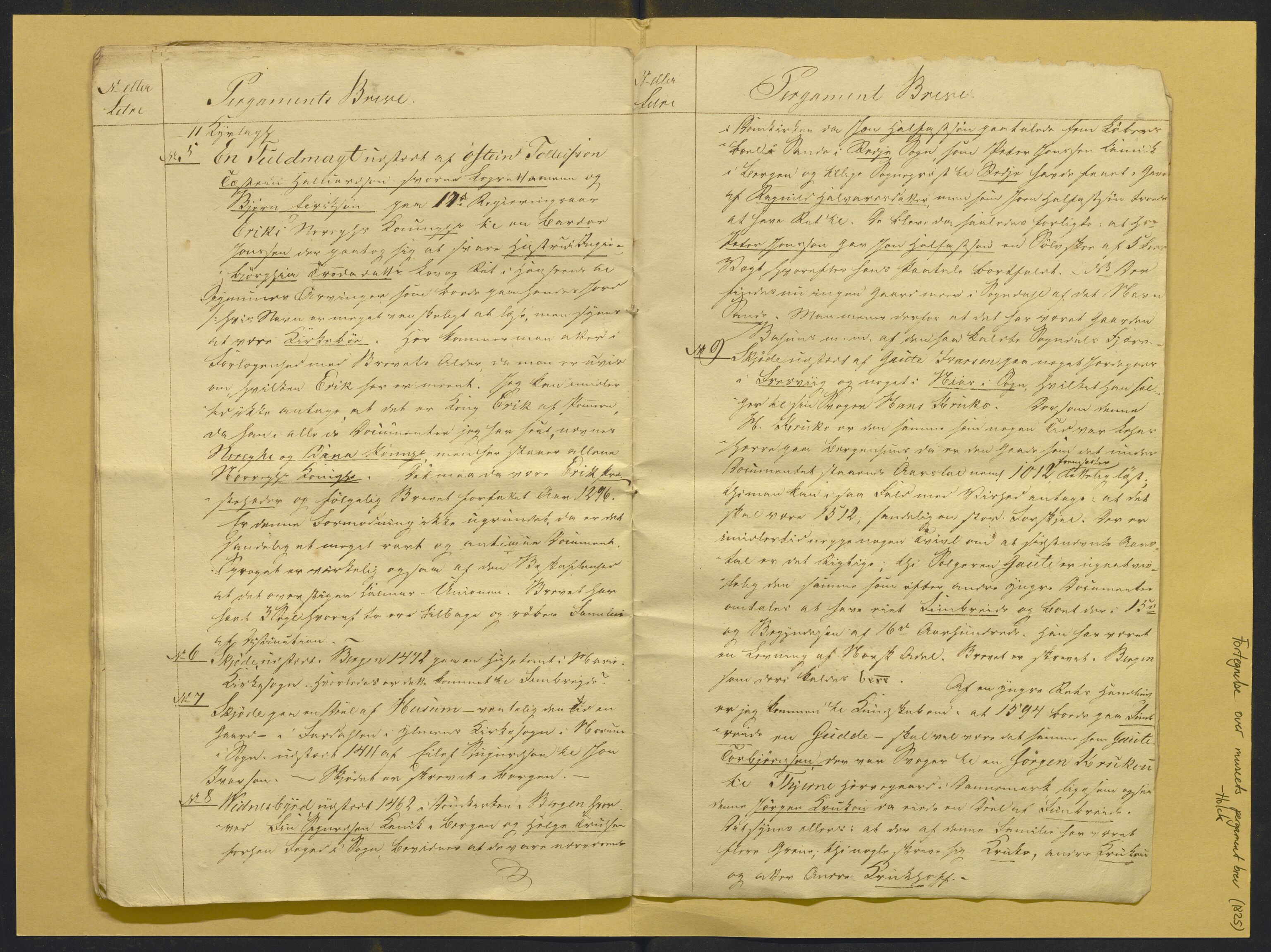 Bergens Museum, AV/SAB-A-17301/02/F/L0001: Kataloger over gjenstander og pergamentbrev , 1825-1880, s. 11