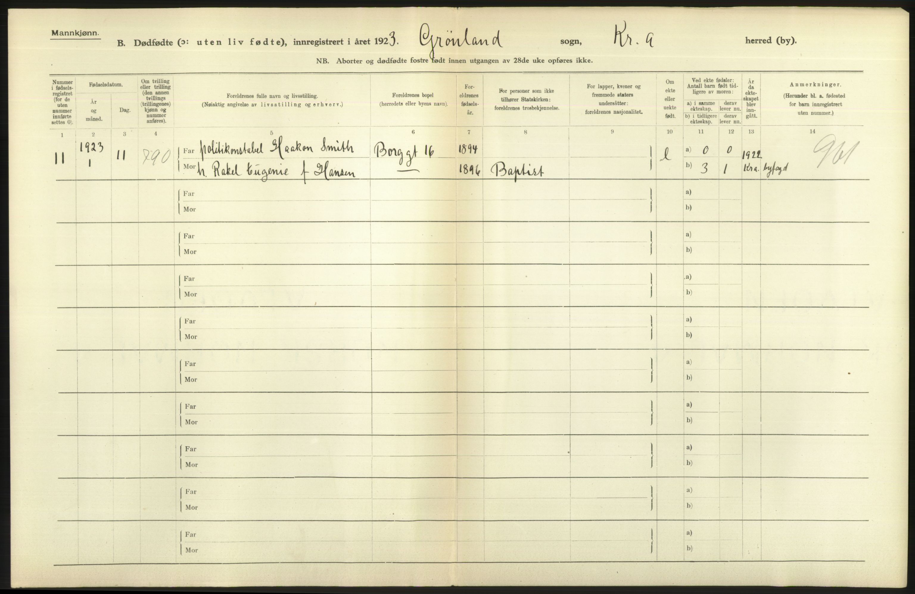 Statistisk sentralbyrå, Sosiodemografiske emner, Befolkning, AV/RA-S-2228/D/Df/Dfc/Dfcc/L0010: Kristiania: Døde, dødfødte, 1923, s. 14