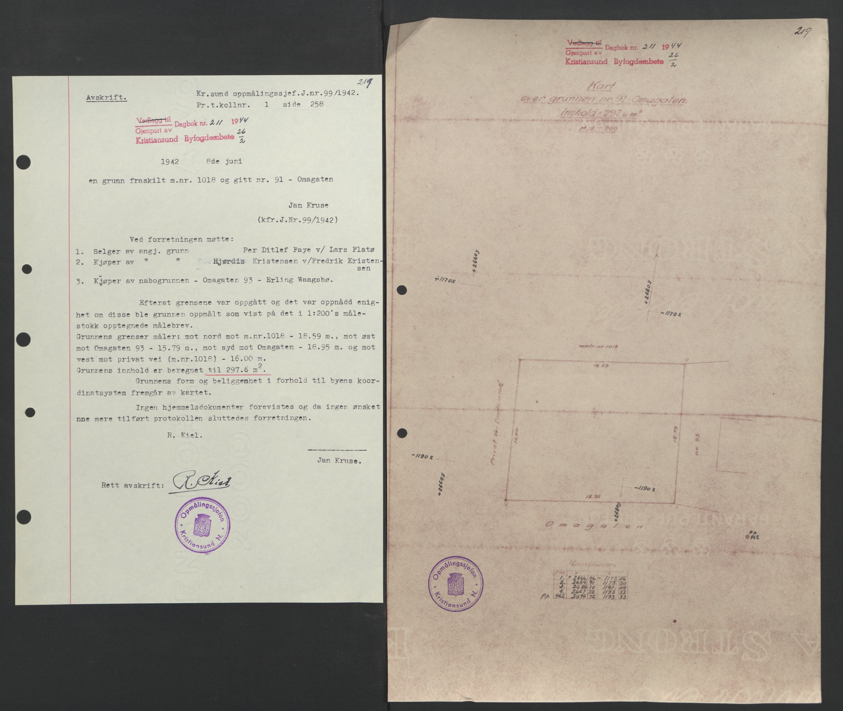 Kristiansund byfogd, AV/SAT-A-4587/A/27: Pantebok nr. 37, 1942-1945, Dagboknr: 211/1944