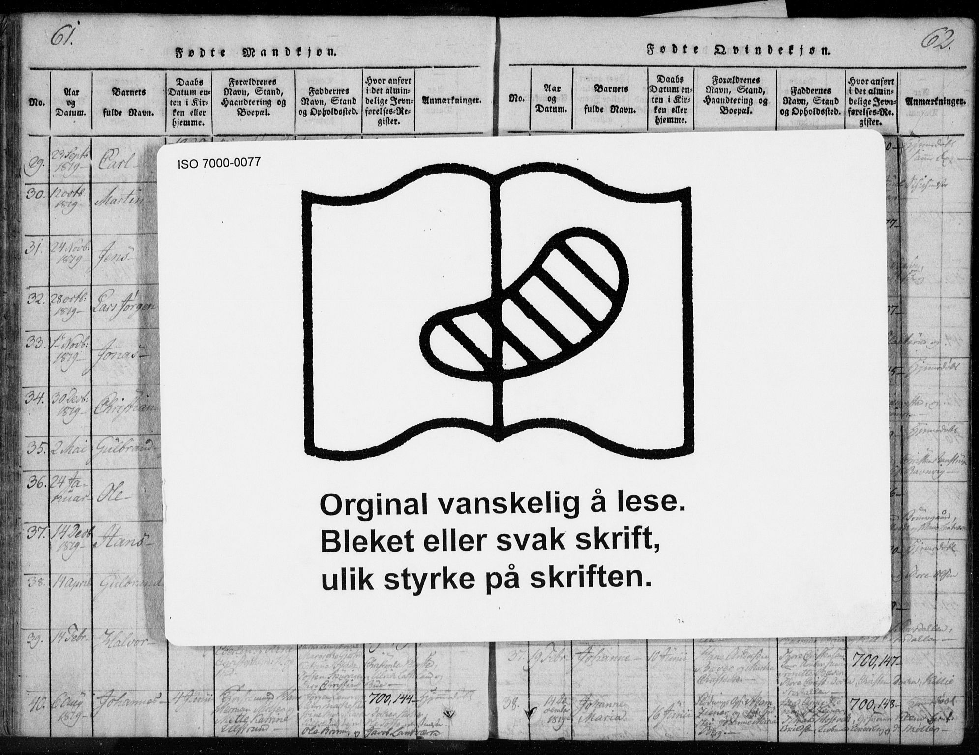 Kongsberg kirkebøker, AV/SAKO-A-22/F/Fa/L0008: Ministerialbok nr. I 8, 1816-1839, s. 61-62