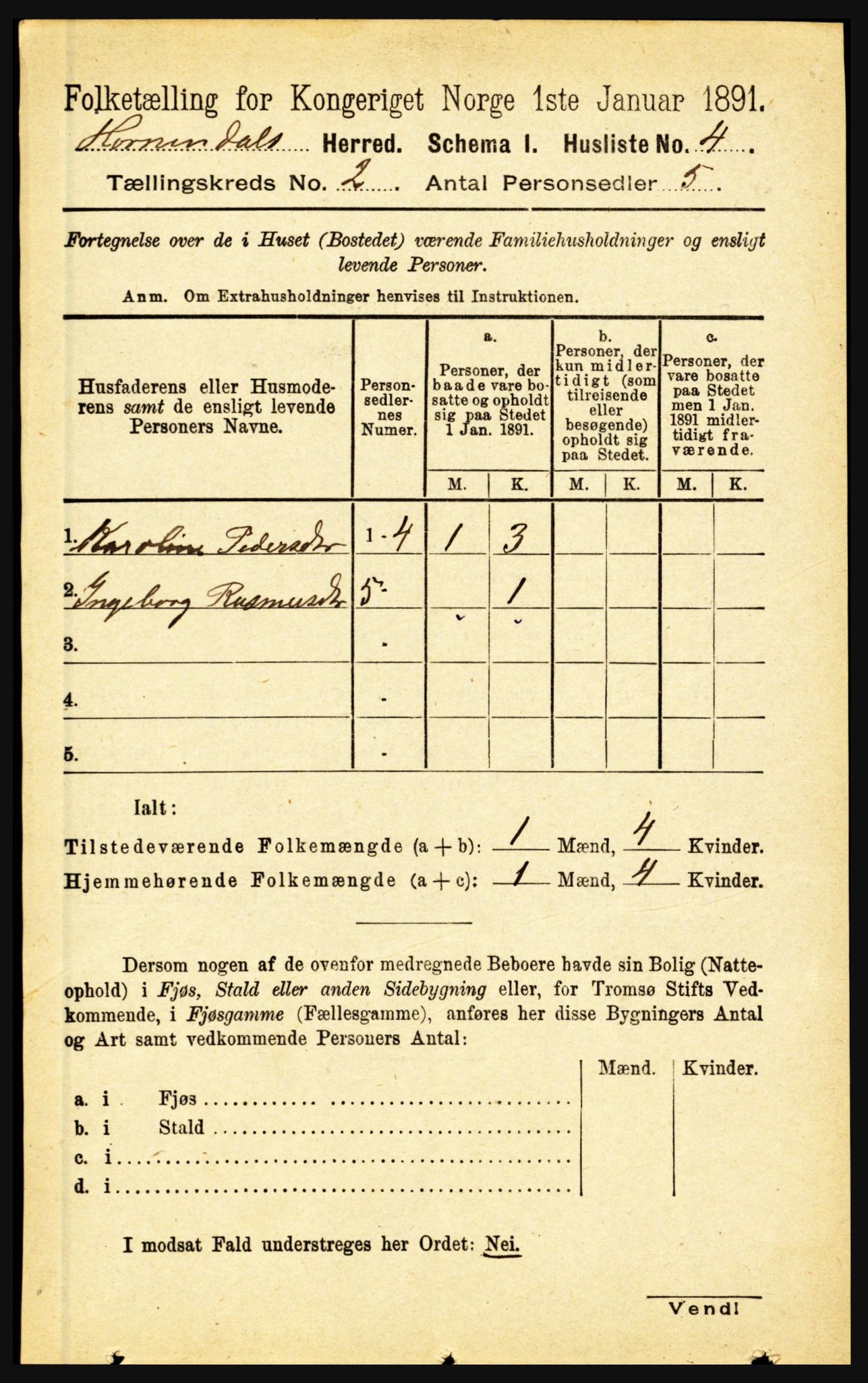 RA, Folketelling 1891 for 1444 Hornindal herred, 1891, s. 302