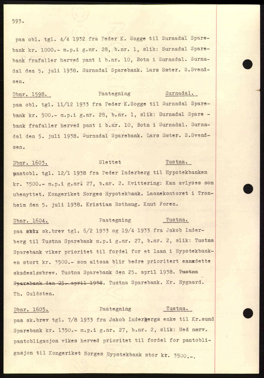 Nordmøre sorenskriveri, SAT/A-4132/1/2/2Ca: Pantebok nr. C80, 1936-1939, Dagboknr: 1598/1938