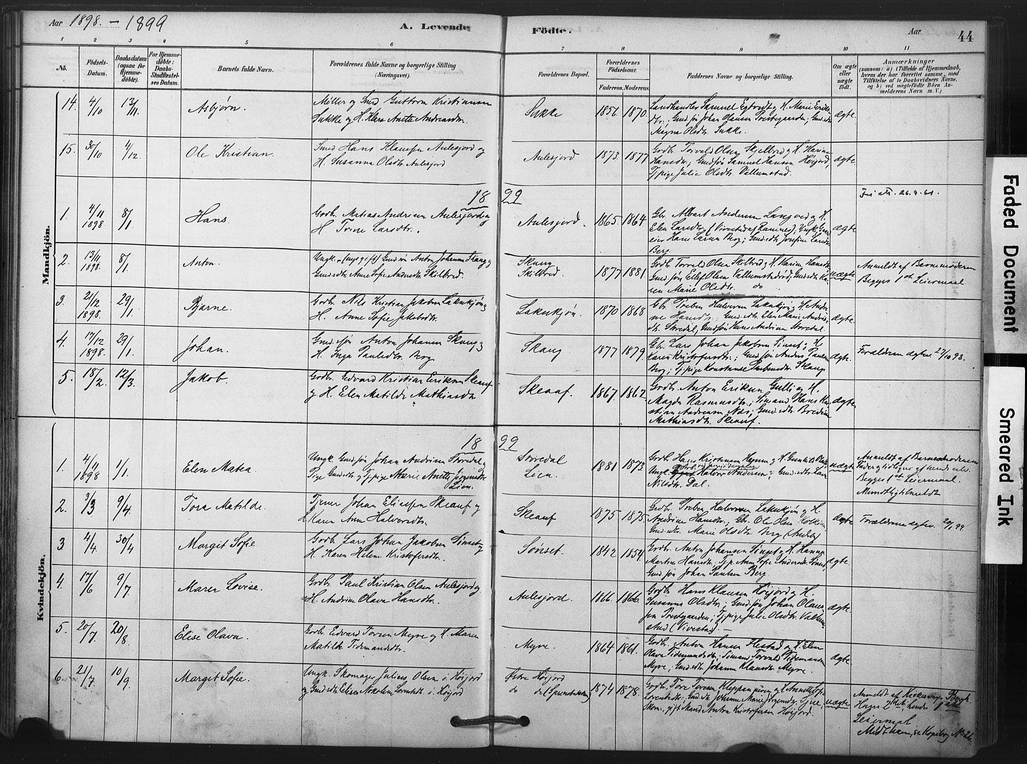 Andebu kirkebøker, AV/SAKO-A-336/F/Fb/L0001: Ministerialbok nr. II 1, 1878-1909, s. 44
