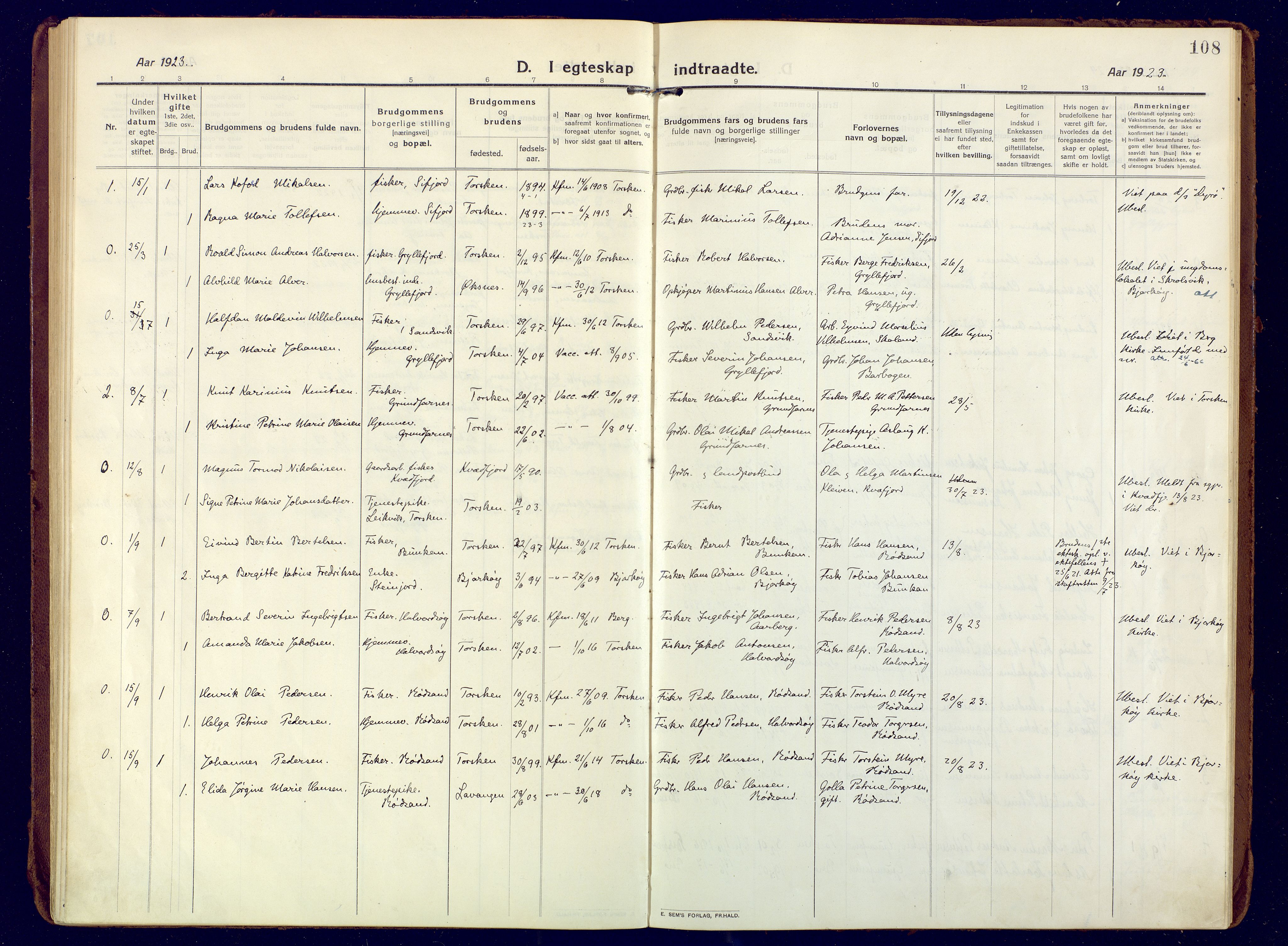 Berg sokneprestkontor, SATØ/S-1318/G/Ga/Gaa: Ministerialbok nr. 10, 1916-1928, s. 108