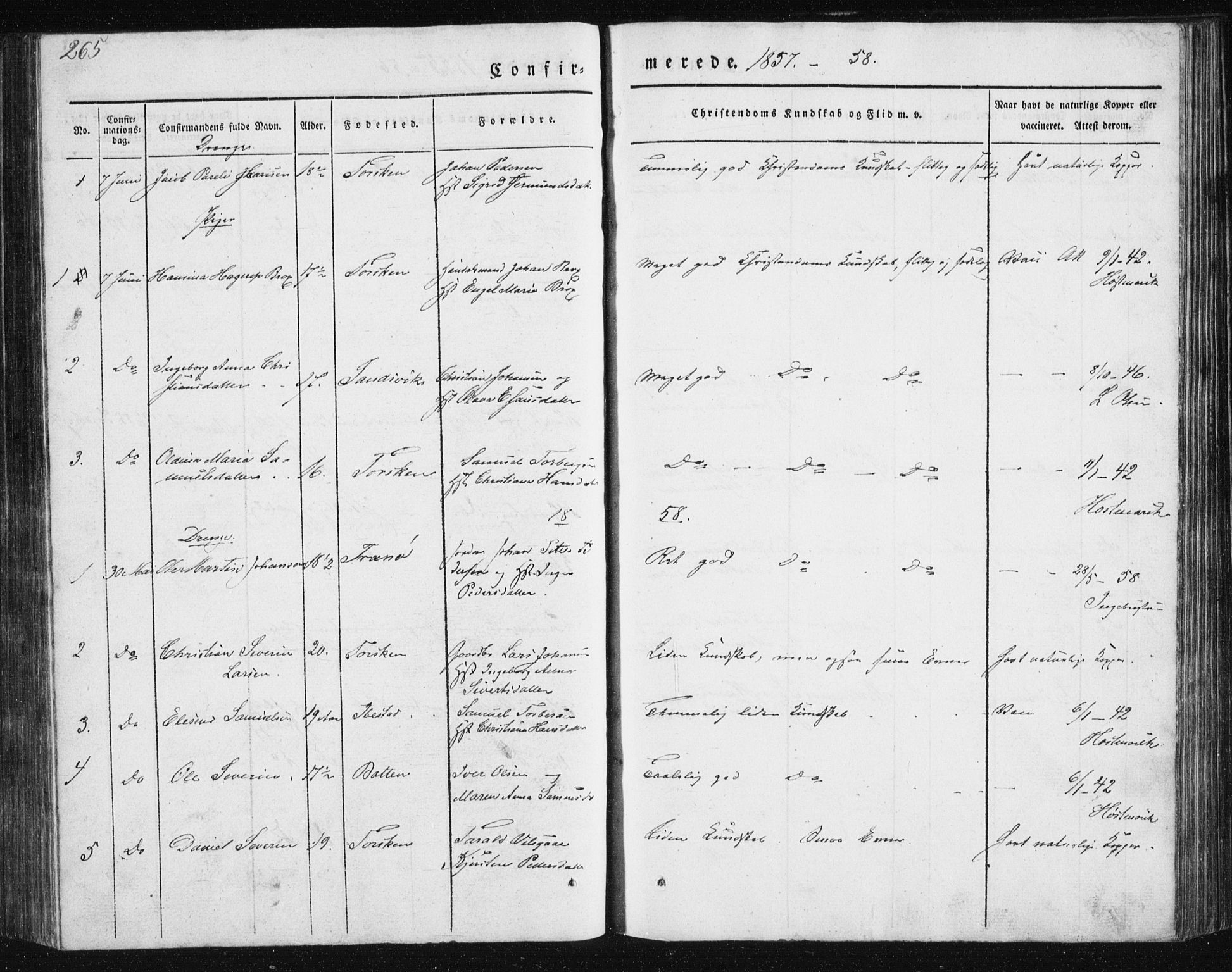Berg sokneprestkontor, AV/SATØ-S-1318/G/Ga/Gab/L0011klokker: Klokkerbok nr. 11, 1833-1878, s. 265