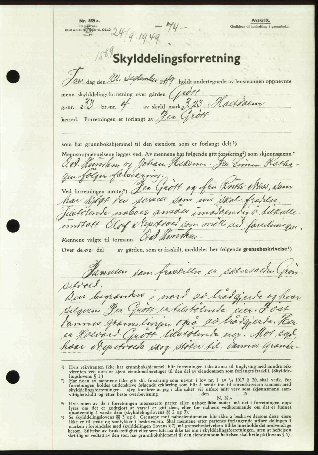 Gauldal sorenskriveri, SAT/A-0014/1/2/2C: Pantebok nr. A8, 1949-1949, Dagboknr: 1589/1949