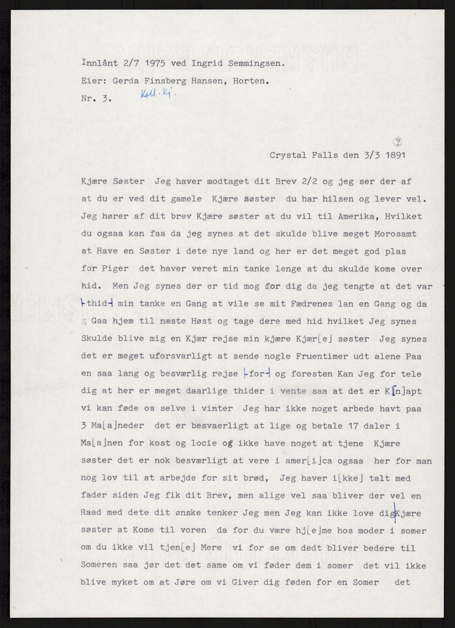 Samlinger til kildeutgivelse, Amerikabrevene, RA/EA-4057/F/L0007: Innlån fra Hedmark: Berg - Furusetbrevene, 1838-1914, s. 424