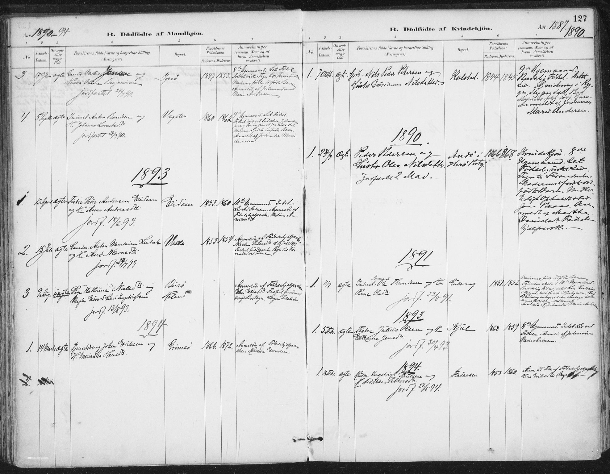 Ministerialprotokoller, klokkerbøker og fødselsregistre - Nordland, SAT/A-1459/816/L0244: Ministerialbok nr. 816A10, 1886-1903, s. 127