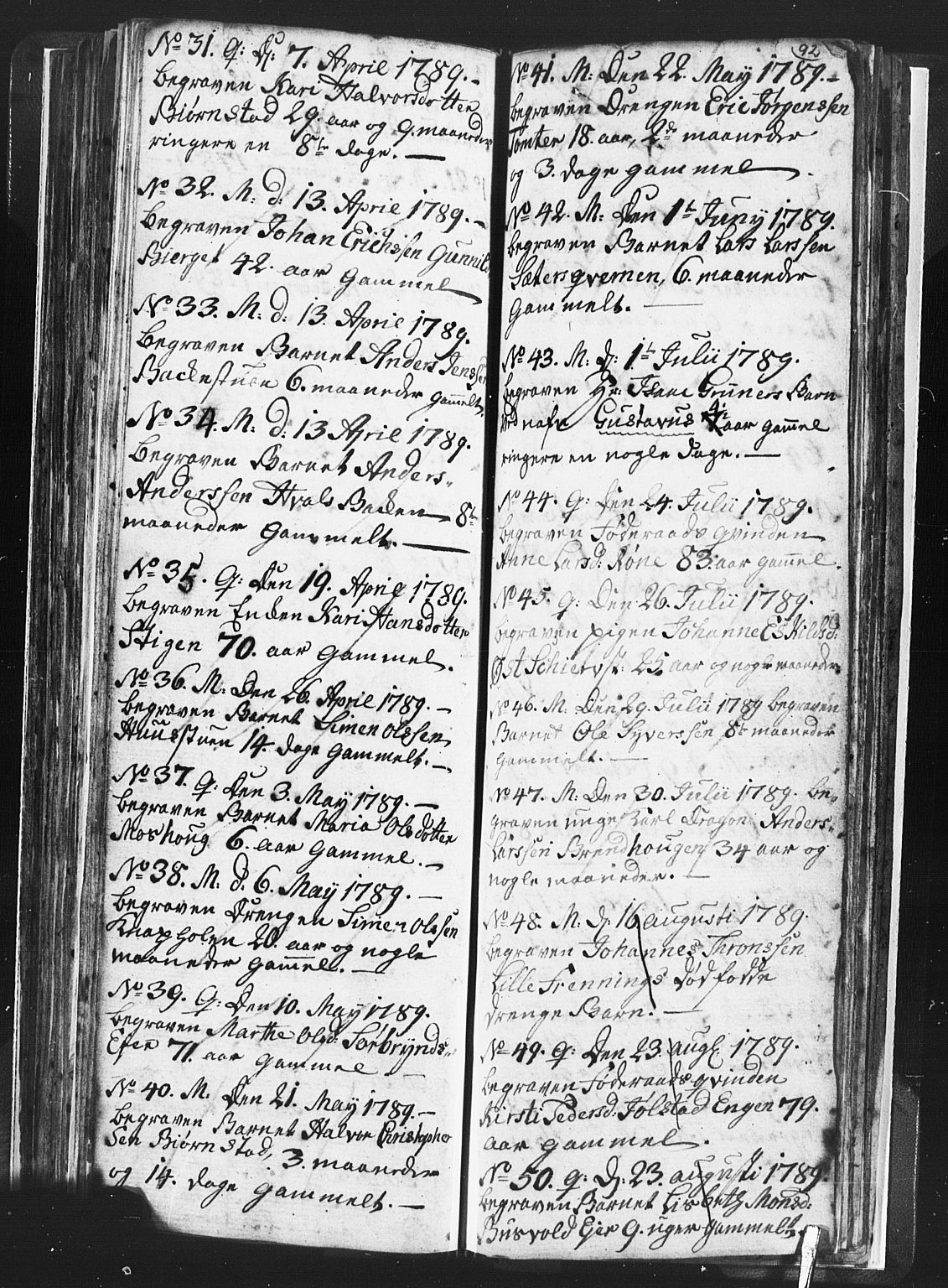 Romedal prestekontor, SAH/PREST-004/L/L0001: Klokkerbok nr. 1, 1785-1794, s. 92