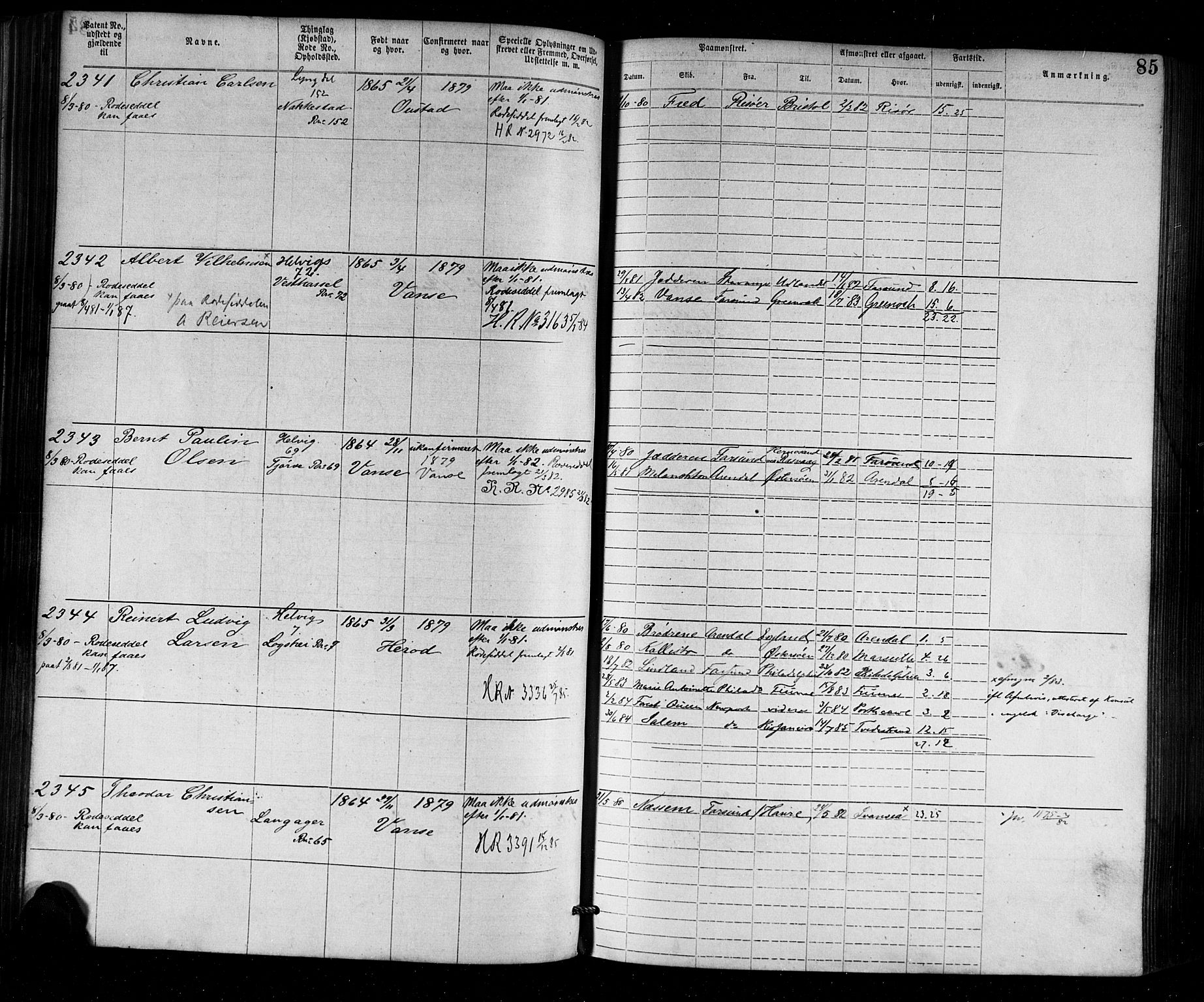 Farsund mønstringskrets, SAK/2031-0017/F/Fa/L0002: Annotasjonsrulle nr 1921-3815 med register, M-2, 1877-1894, s. 111