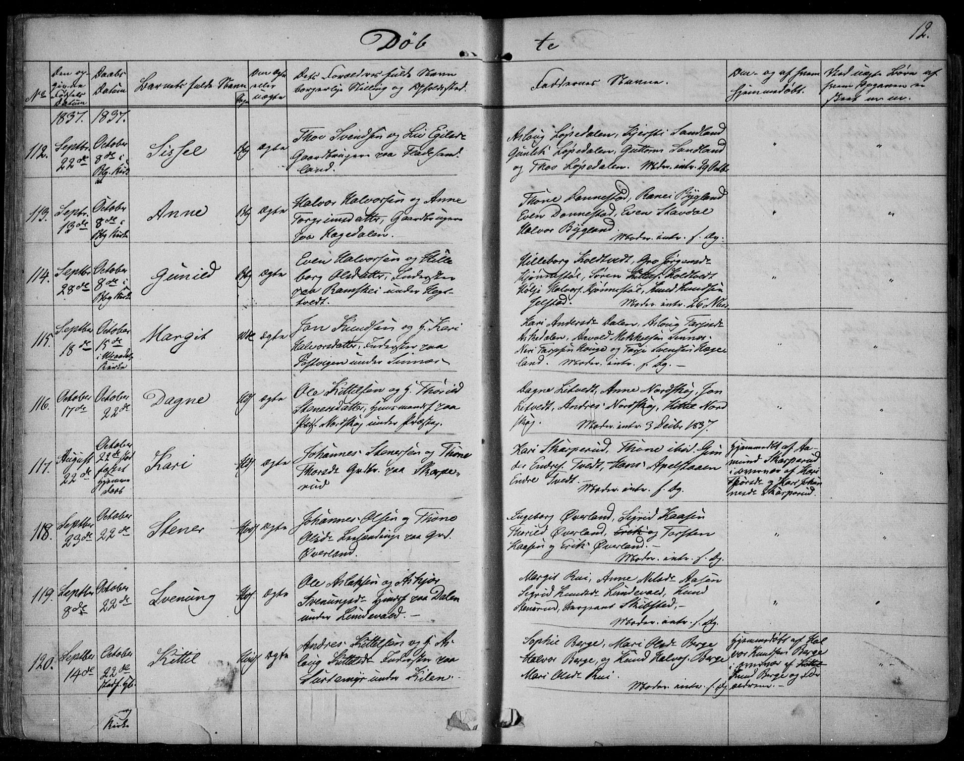Kviteseid kirkebøker, AV/SAKO-A-276/F/Fa/L0006: Ministerialbok nr. I 6, 1836-1858, s. 12