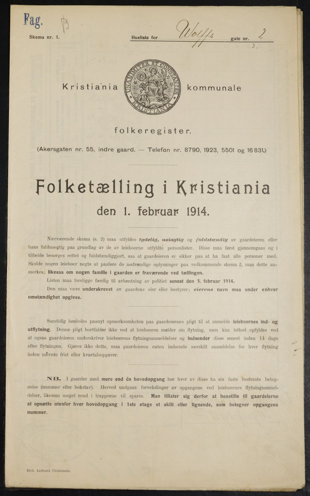 OBA, Kommunal folketelling 1.2.1914 for Kristiania, 1914, s. 129499