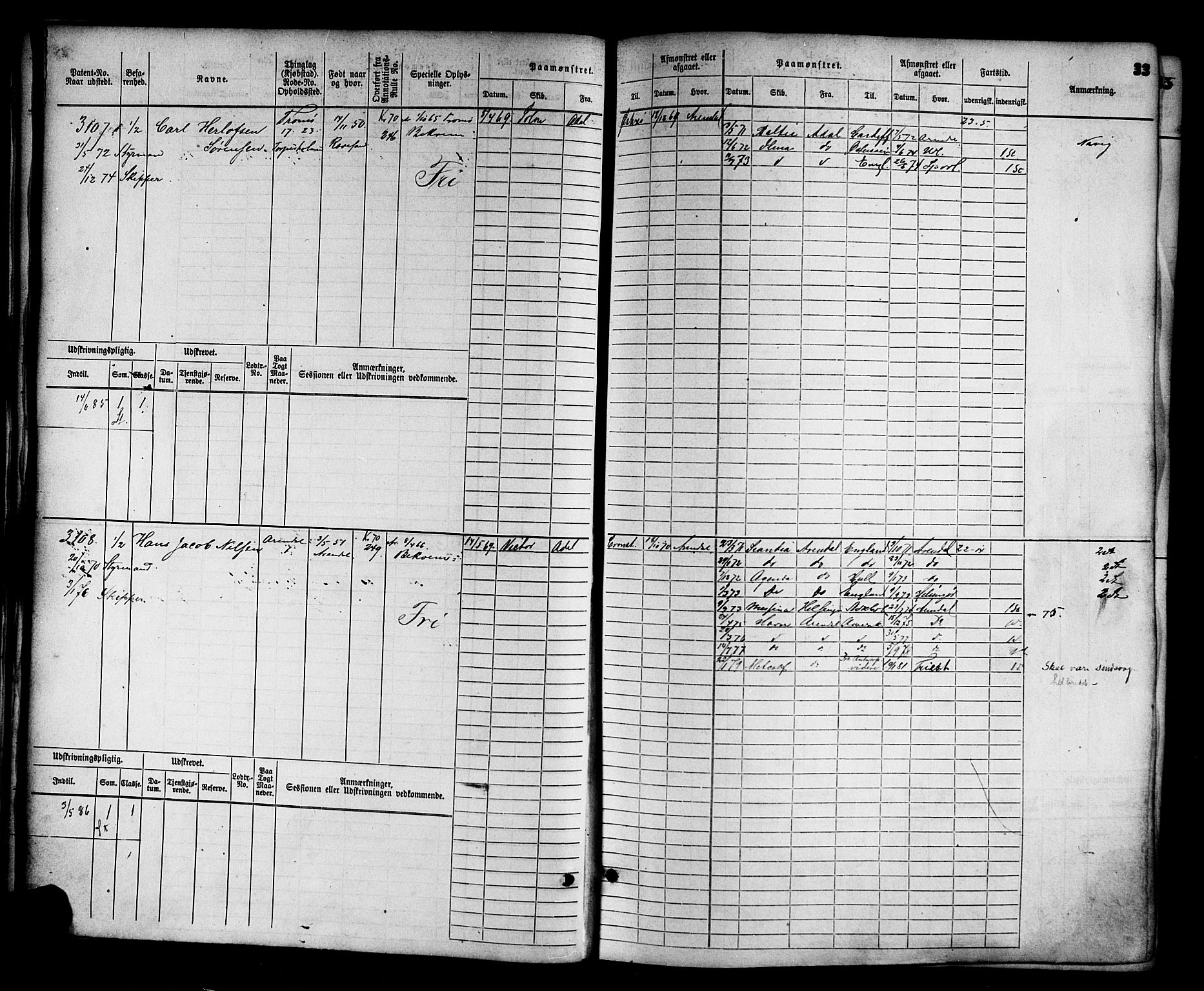 Arendal mønstringskrets, AV/SAK-2031-0012/F/Fb/L0014: Hovedrulle nr 3045-3806, S-12, 1868-1900, s. 35