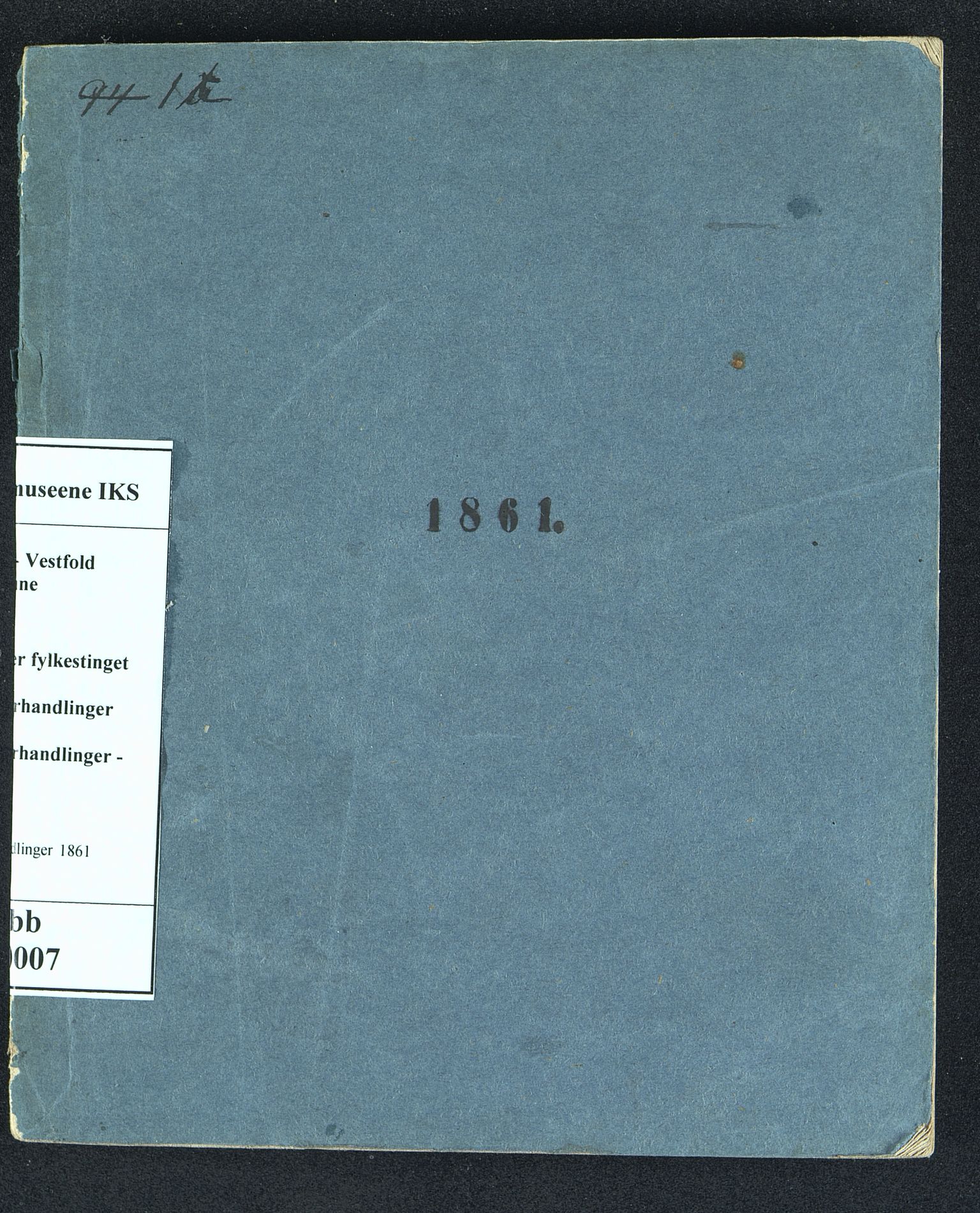 Vestfold fylkeskommune. Fylkestinget, VEMU/A-1315/A/Ab/Abb/L0007: Fylkestingsforhandlinger, 1861