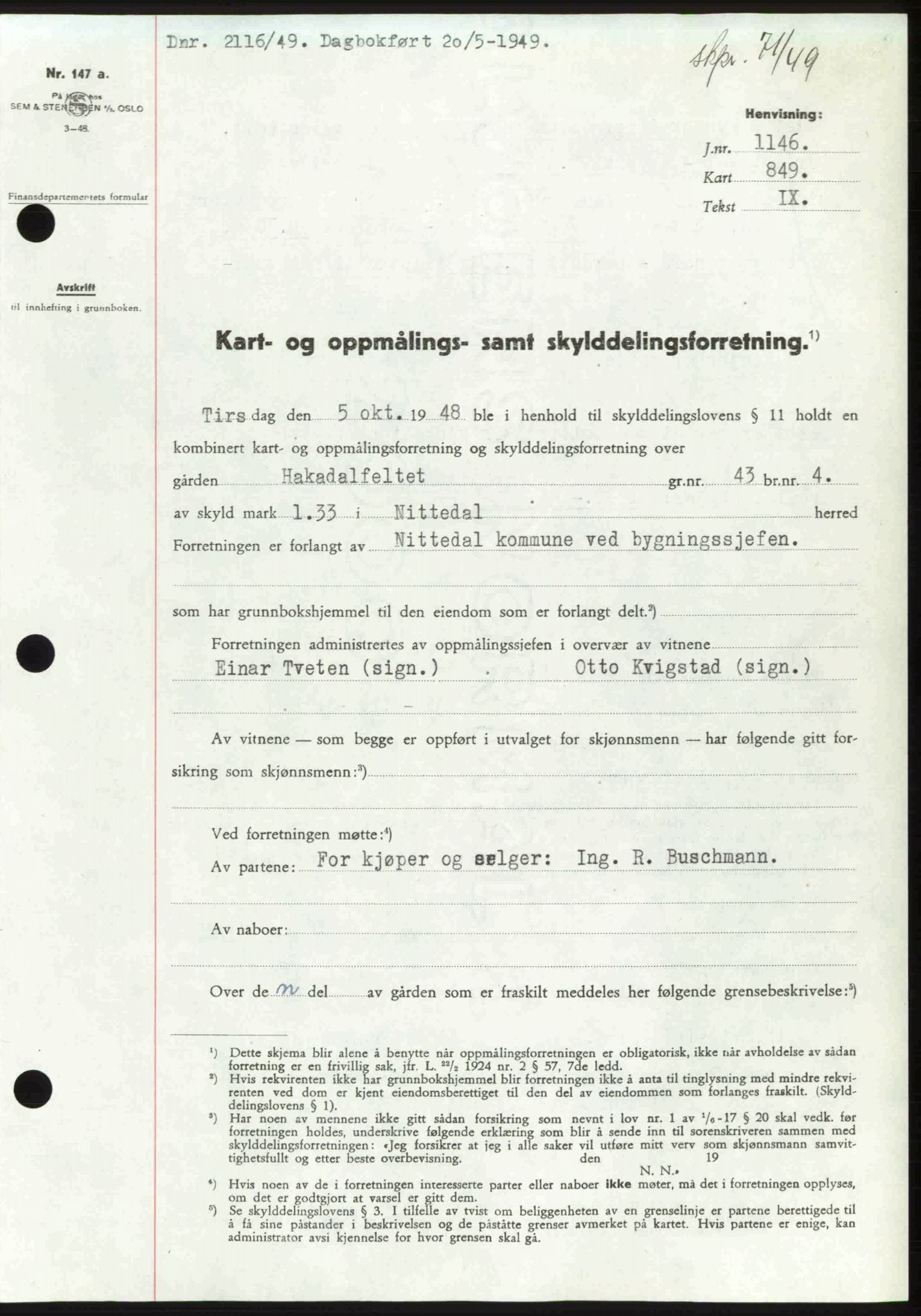 Nedre Romerike sorenskriveri, SAO/A-10469/G/Gb/Gbd/L0025: Pantebok nr. 25, 1949-1949, Dagboknr: 2116/1949