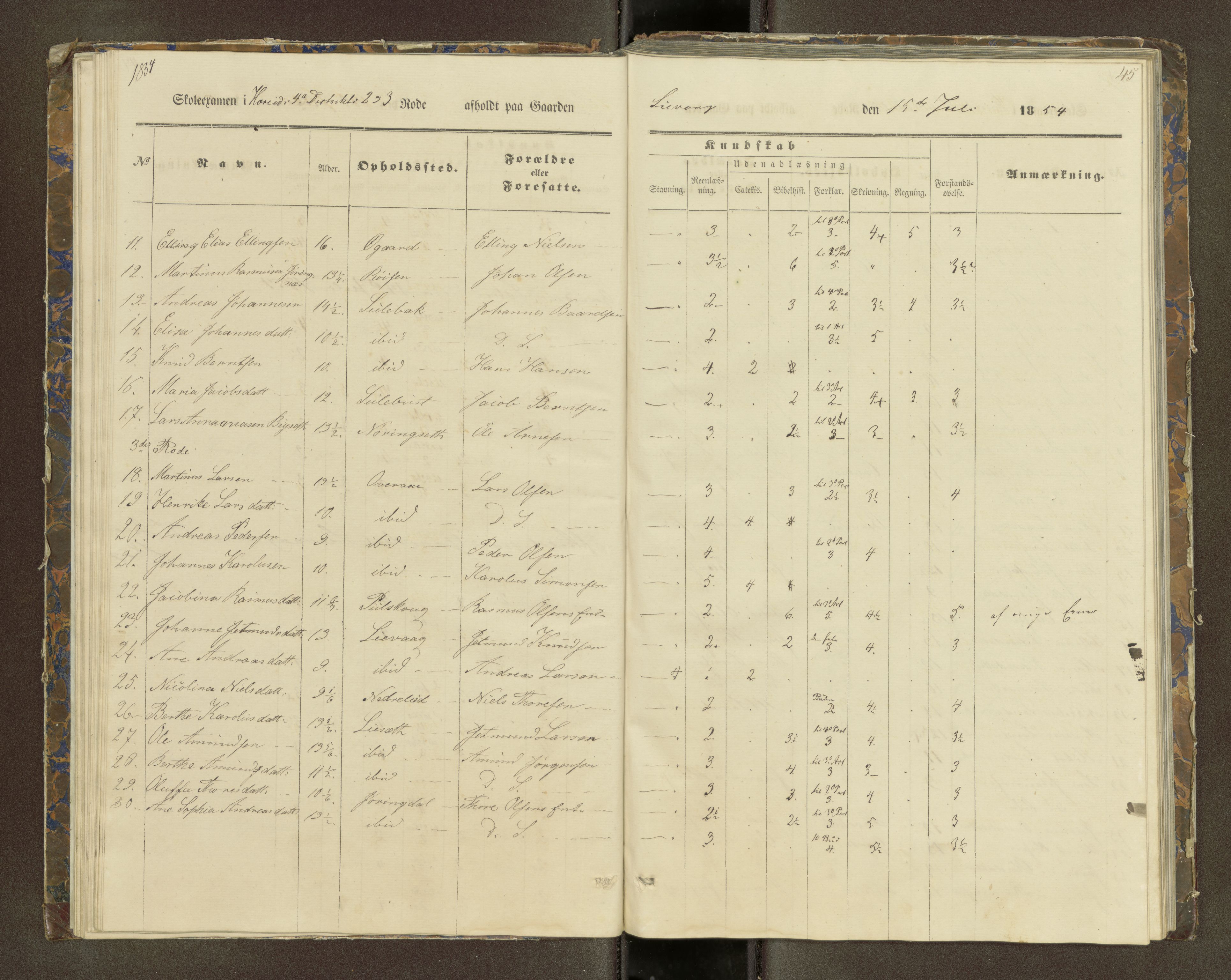 Ulstein sokneprestkontor, SAT/A-1005/1/III/III2/III2f/L0001: Skoleeksamensprotokoll, 1850-1861, s. 45