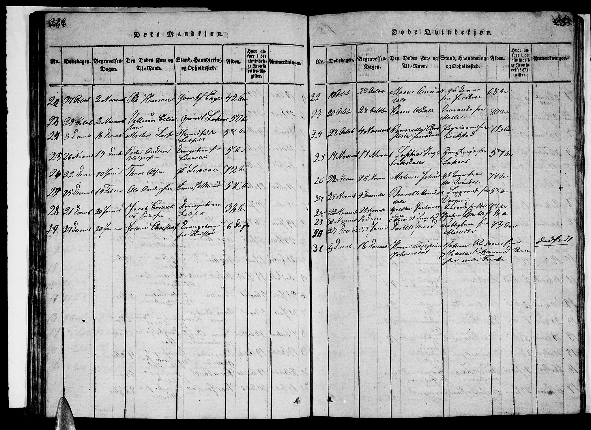 Ministerialprotokoller, klokkerbøker og fødselsregistre - Nordland, AV/SAT-A-1459/852/L0752: Klokkerbok nr. 852C03, 1840-1855, s. 224-225