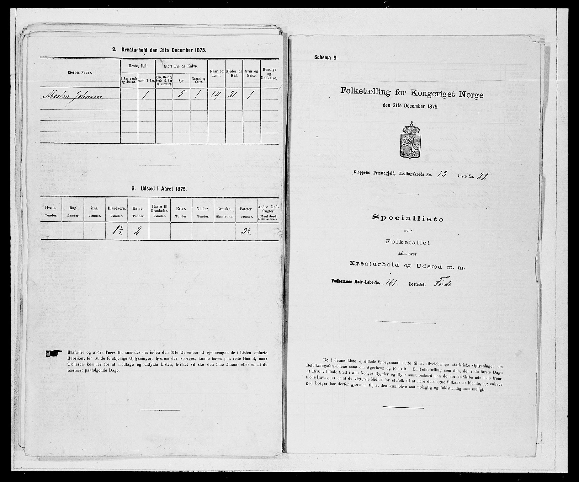 SAB, Folketelling 1875 for 1445P Gloppen prestegjeld, 1875, s. 1434