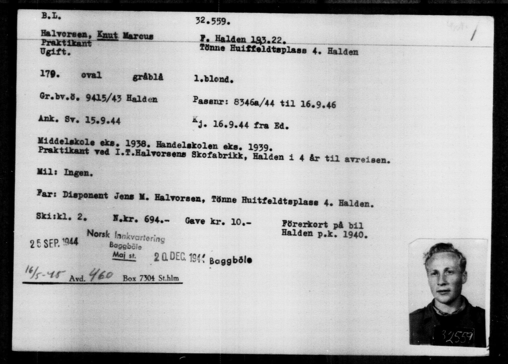 Utenriksstasjonene, Legasjonen i Stockholm, Flyktningkontoret, AV/RA-S-6753/V/Va/L0013: Kjesäterkartoteket, flyktninger med registreringsnr. 31500-34731, 1940-1945, s. 1117