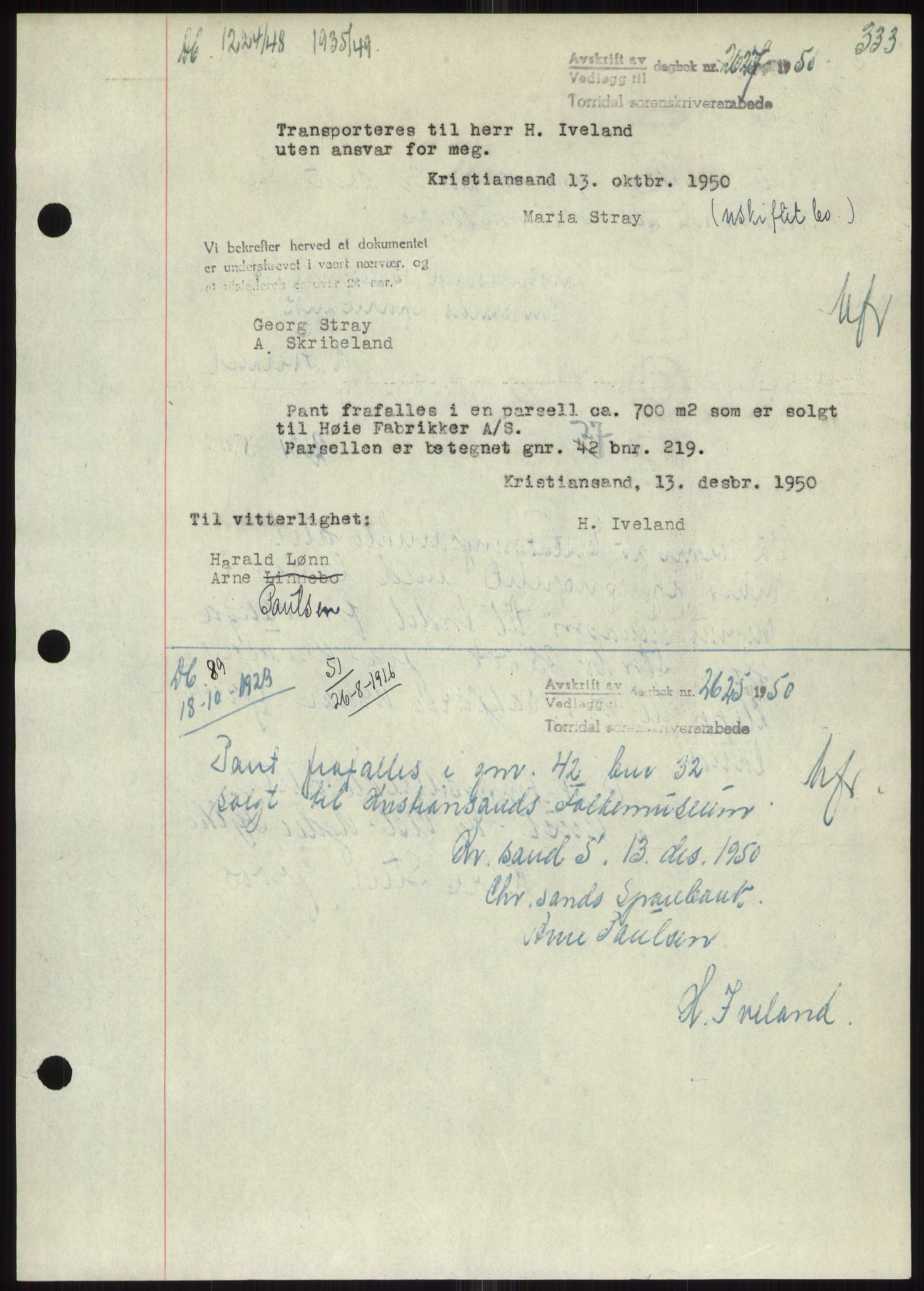 Torridal sorenskriveri, SAK/1221-0012/G/Gb/Gbb/L0020: Pantebok nr. 63B, 1950-1950, Tingl.dato: 01.12.1950