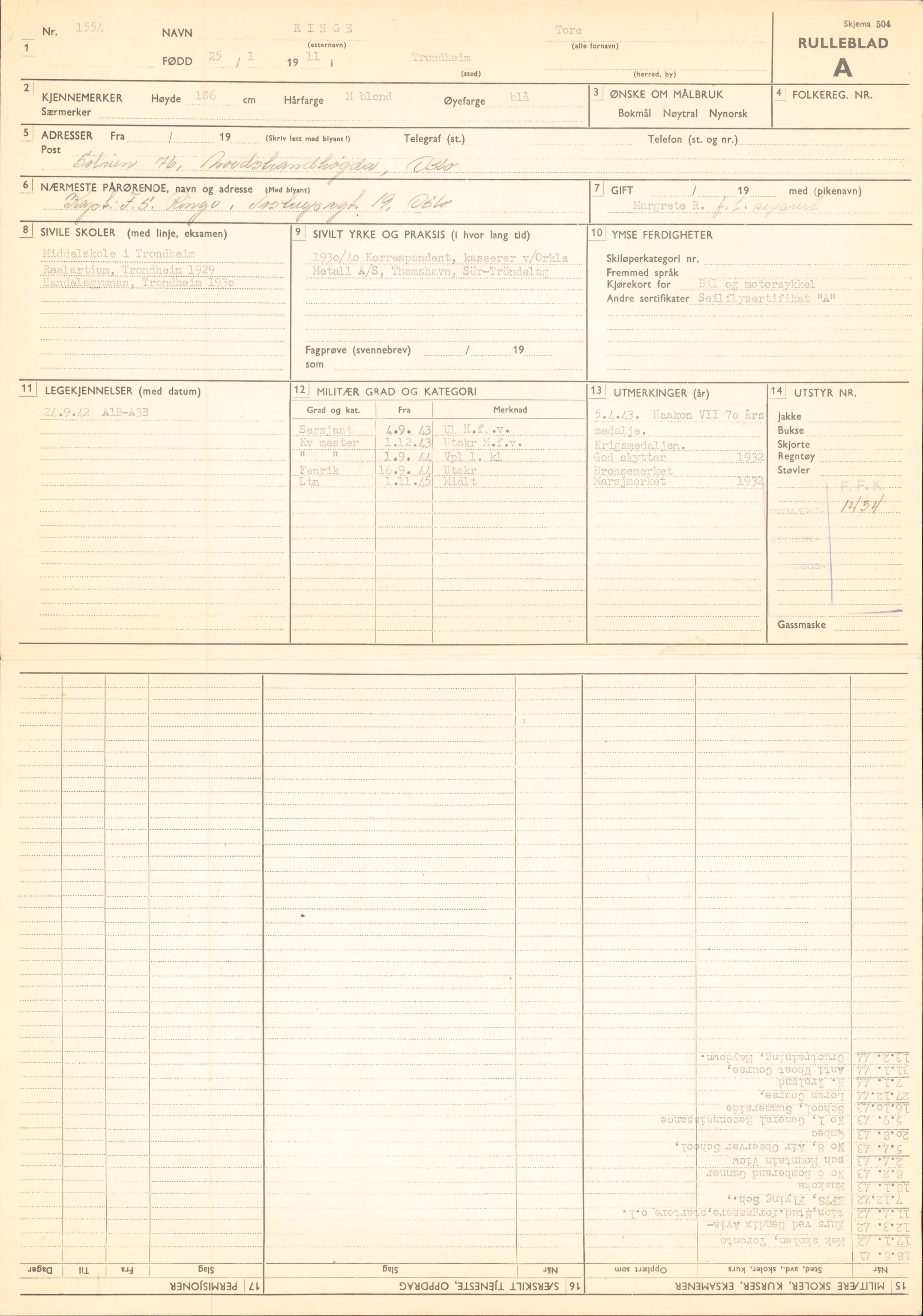 Forsvaret, Forsvarets overkommando/Luftforsvarsstaben, AV/RA-RAFA-4079/P/Pa/L0028: Personellpapirer, 1911, s. 13