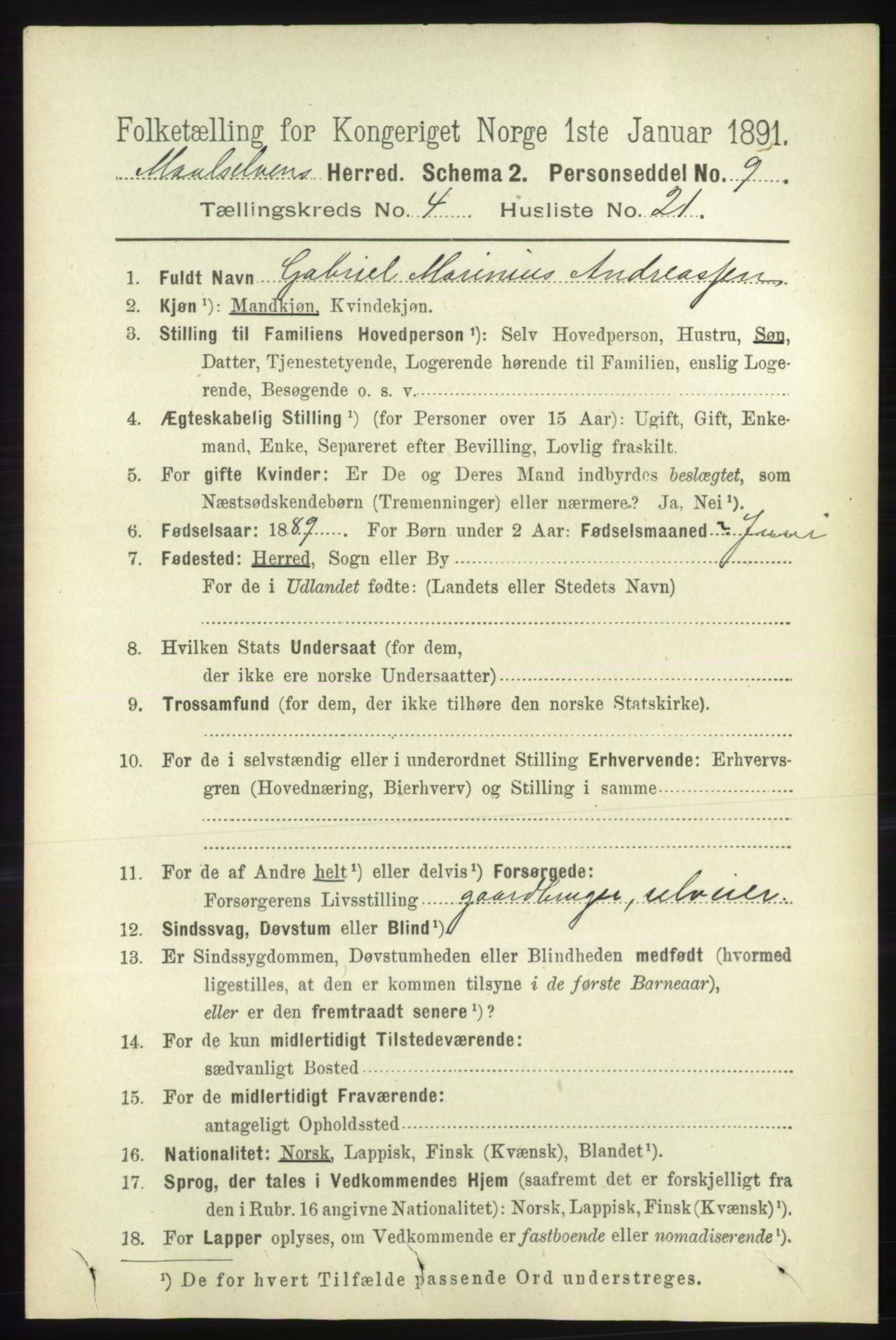 RA, Folketelling 1891 for 1924 Målselv herred, 1891, s. 1224
