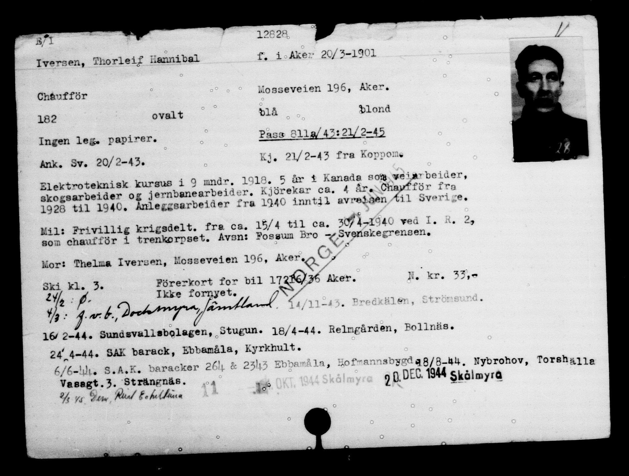 Den Kgl. Norske Legasjons Flyktningskontor, AV/RA-S-6753/V/Va/L0007: Kjesäterkartoteket.  Flyktningenr. 12700-15723, 1940-1945, s. 149
