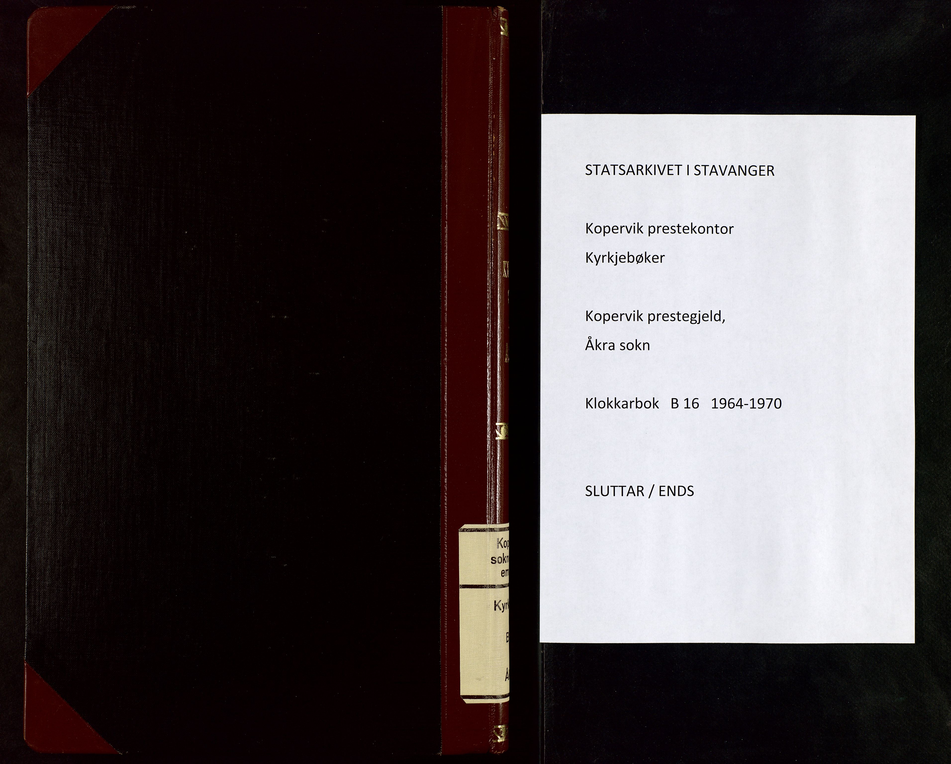 Kopervik sokneprestkontor, SAST/A-101850/H/Ha/Hab/L0016: Klokkerbok nr. B 16, 1964-1970