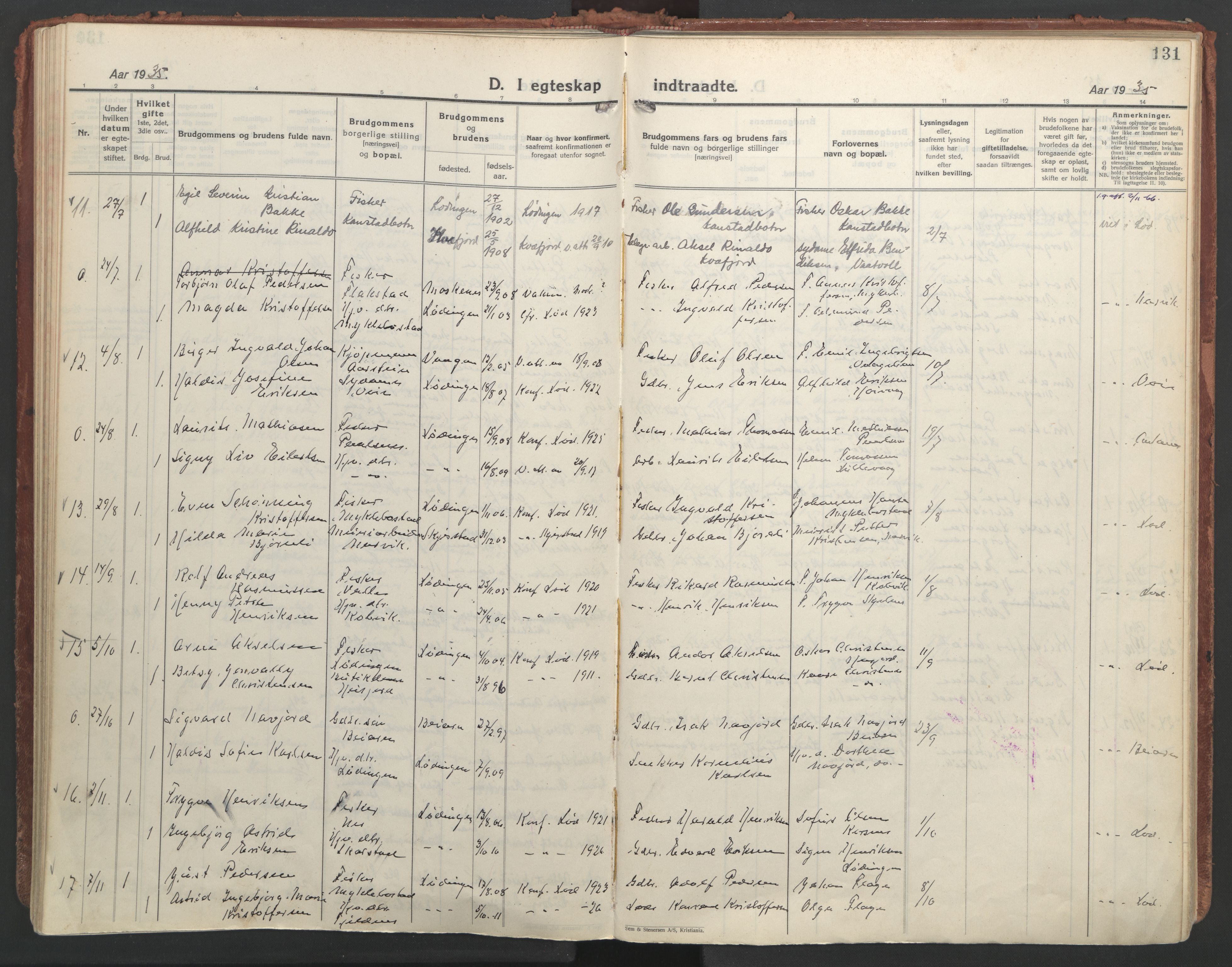 Ministerialprotokoller, klokkerbøker og fødselsregistre - Nordland, AV/SAT-A-1459/872/L1043: Ministerialbok nr. 872A18, 1925-1939, s. 131