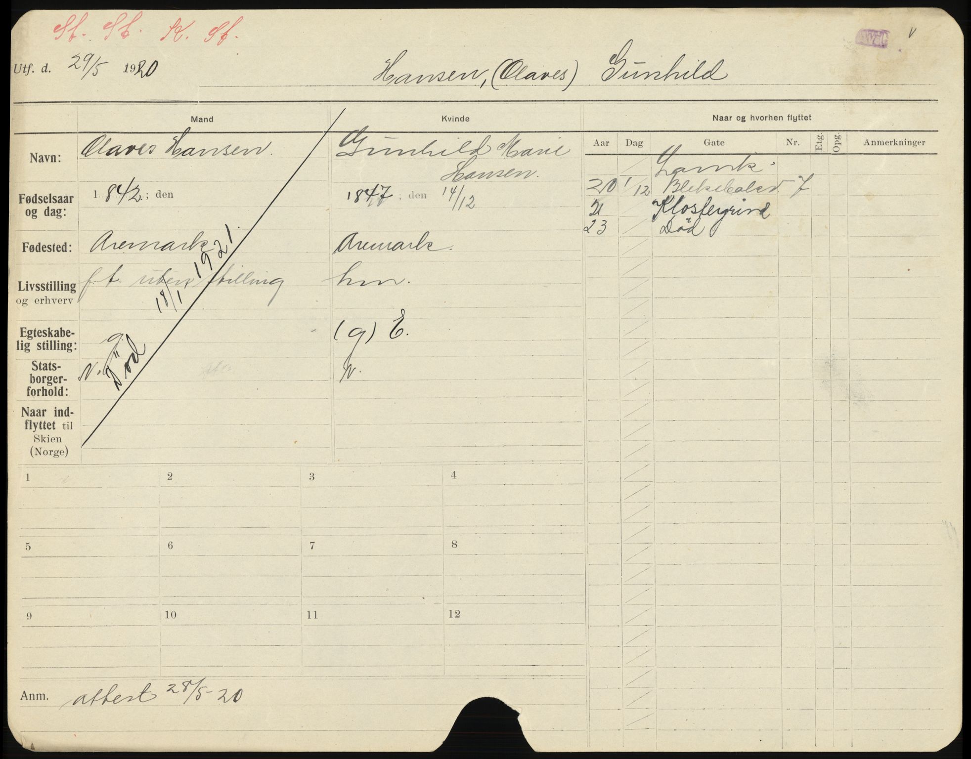 Skien folkeregister, AV/SAKO-A-425/H/Ha/L0001: Døde, 1916-1929, s. 1109