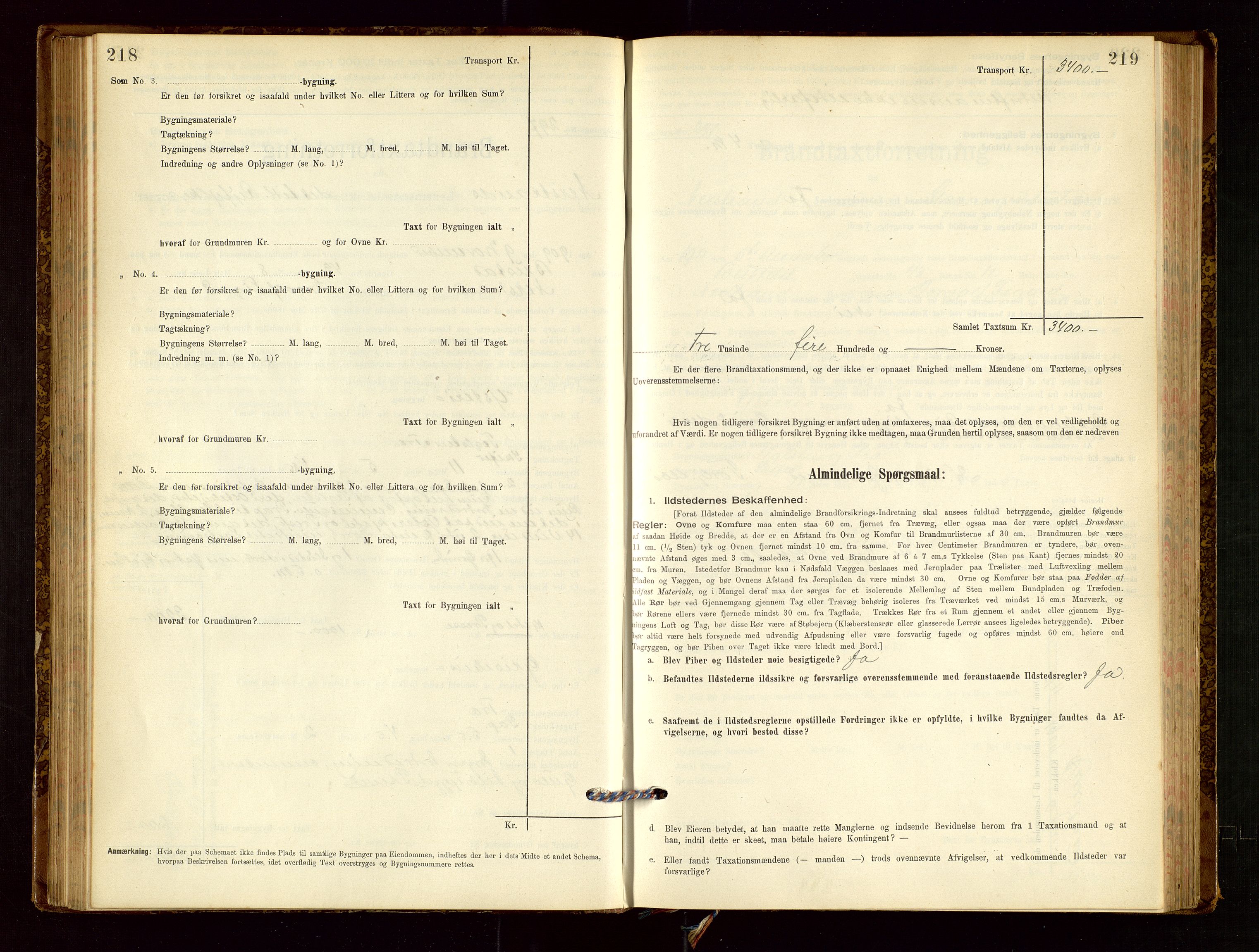 Nedstrand lensmannskontor, SAST/A-100236/Gob/L0001: "Brandtaxationsprotokol for Nerstrand Lensmandsdistrikt Ryfylke fogderi", 1895-1915, s. 218-219