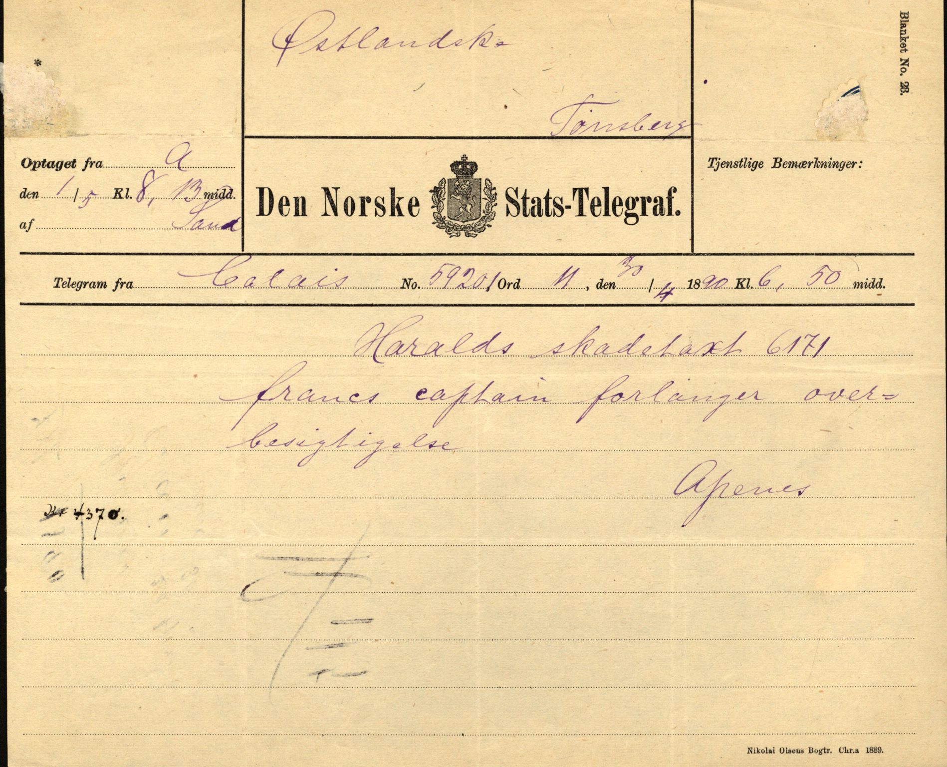 Pa 63 - Østlandske skibsassuranceforening, VEMU/A-1079/G/Ga/L0025/0004: Havaridokumenter / Imanuel, Hefhi, Guldregn, Haabet, Harald, Windsor, 1890, s. 88