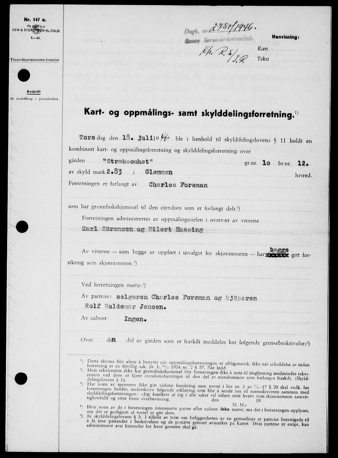 Onsøy sorenskriveri, SAO/A-10474/G/Ga/Gab/L0017: Pantebok nr. II A-17, 1946-1946, Dagboknr: 2750/1946