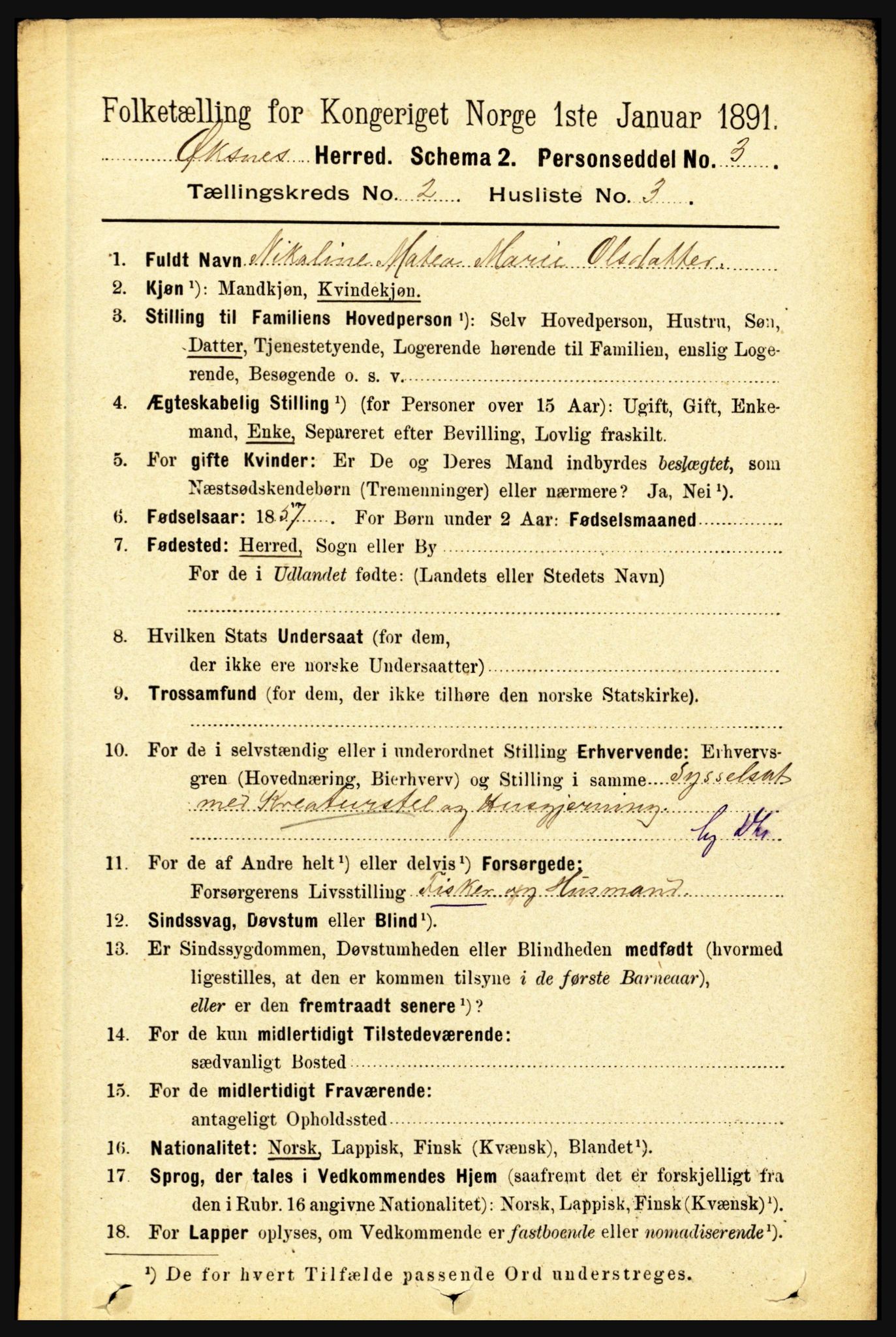 RA, Folketelling 1891 for 1868 Øksnes herred, 1891, s. 683