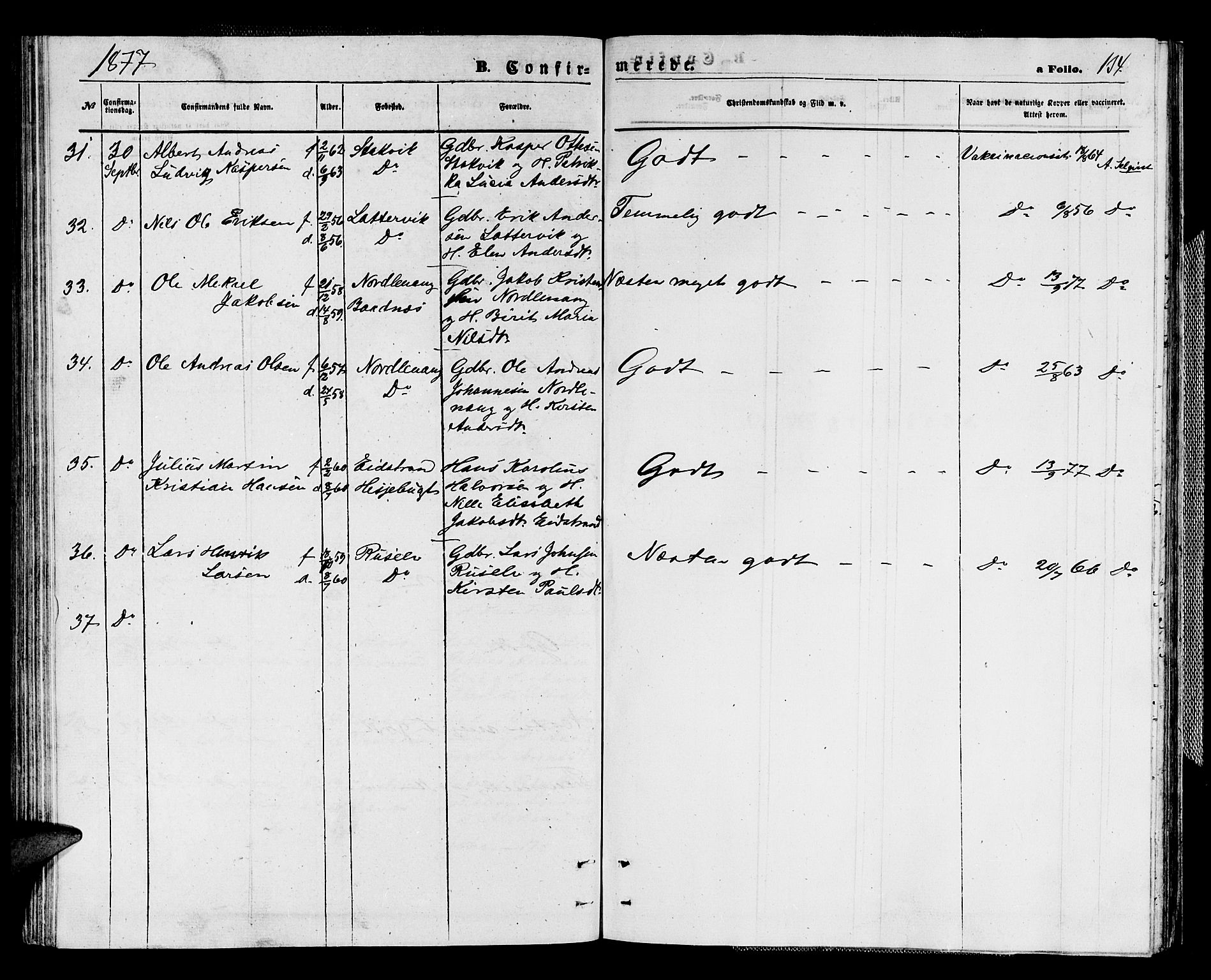 Karlsøy sokneprestembete, AV/SATØ-S-1299/H/Ha/Hab/L0003klokker: Klokkerbok nr. 3, 1862-1877, s. 134