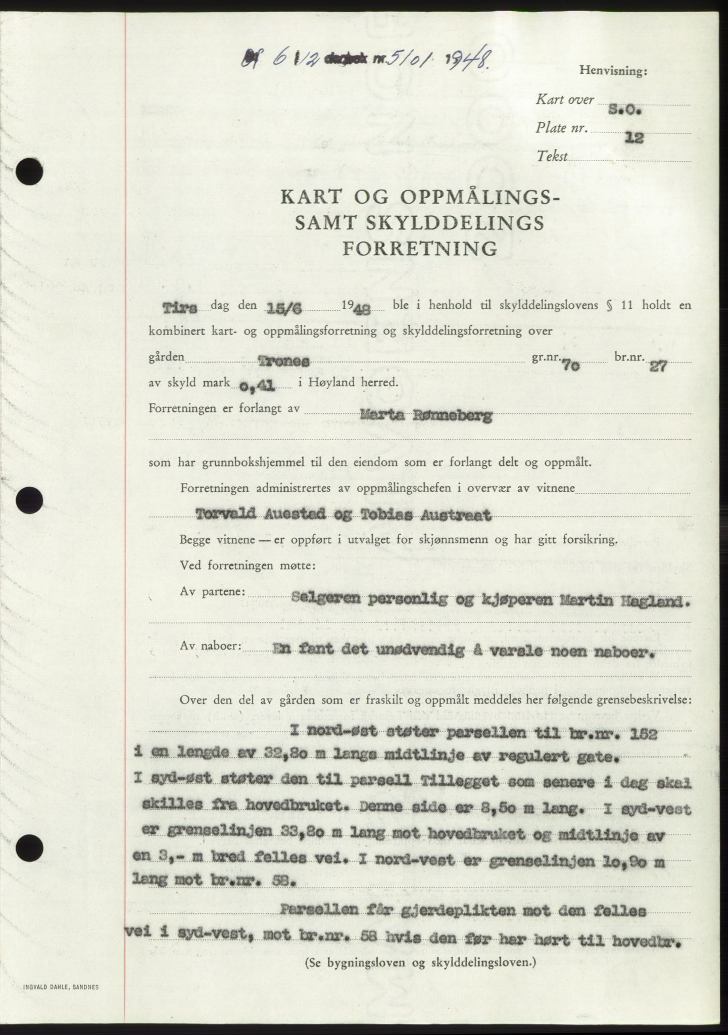 Jæren sorenskriveri, SAST/A-100310/03/G/Gba/L0100: Pantebok, 1948-1948, Dagboknr: 5101/1948