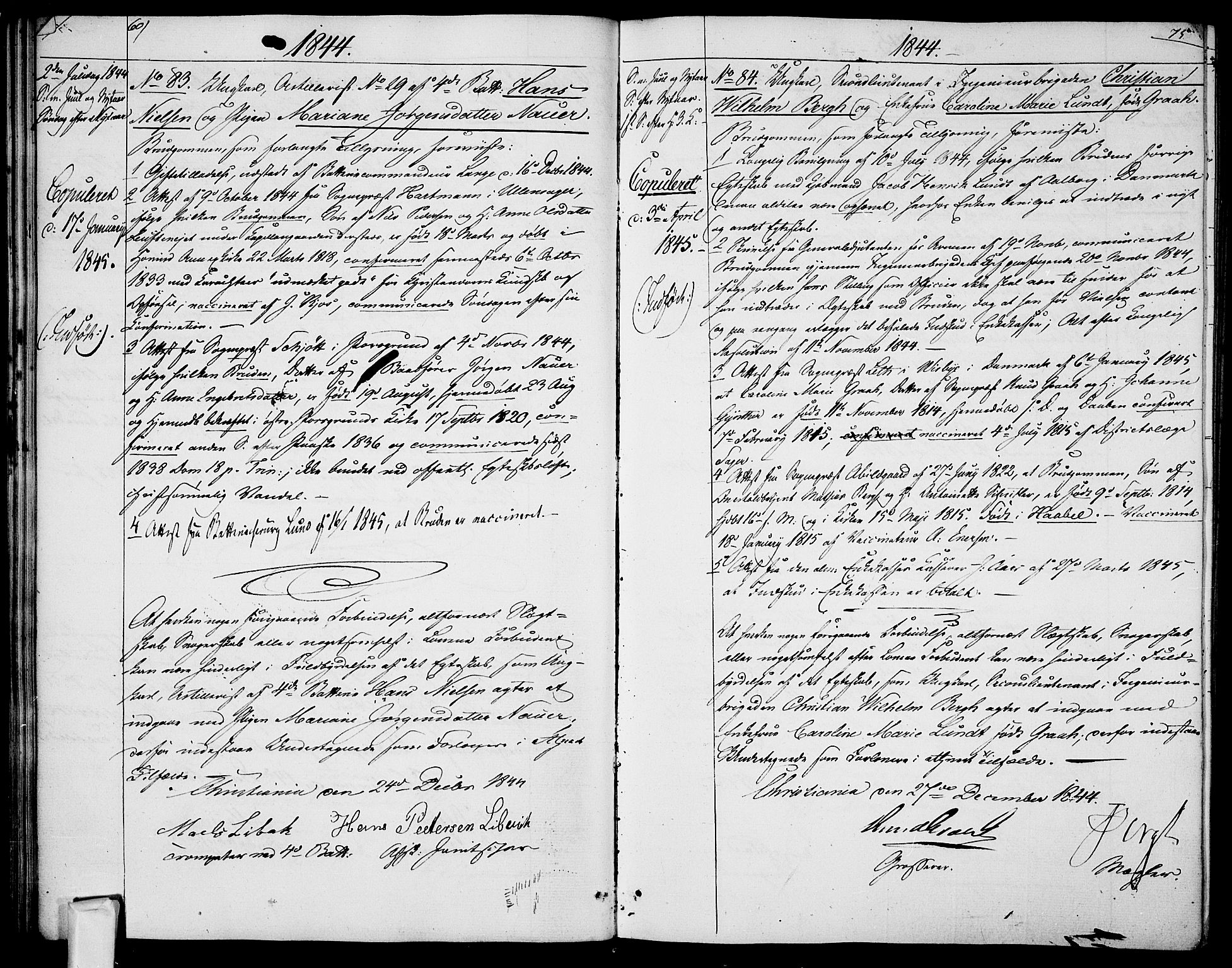 Garnisonsmenigheten Kirkebøker, AV/SAO-A-10846/H/Ha/L0005: Lysningsprotokoll nr. I 5, 1844-1856, s. 74-75