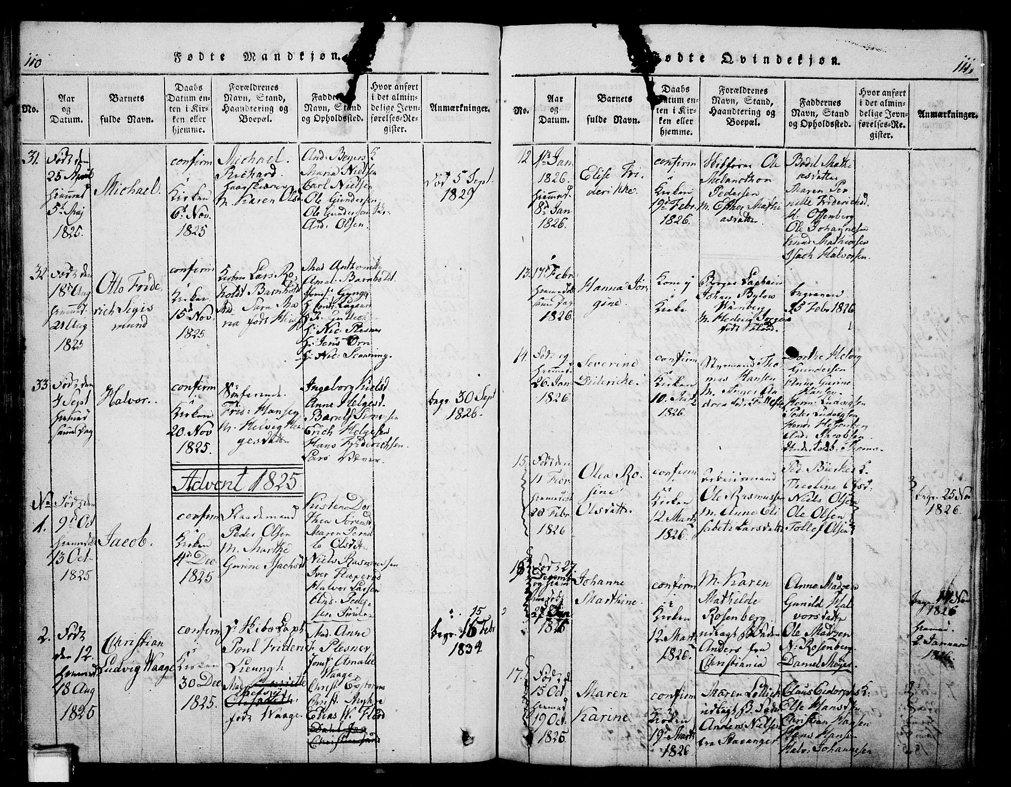 Skien kirkebøker, AV/SAKO-A-302/G/Ga/L0002: Klokkerbok nr. 2, 1814-1842, s. 110-111