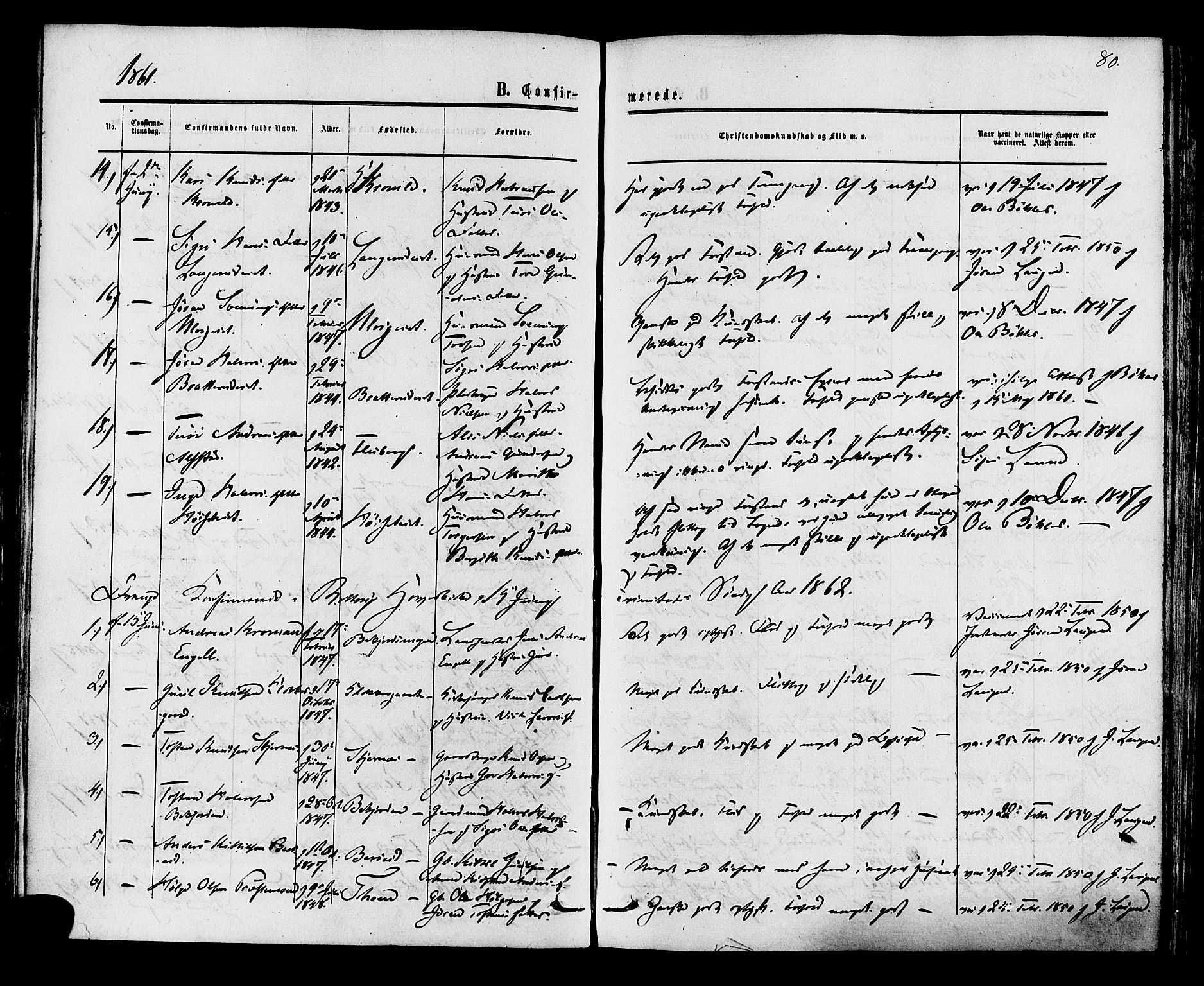 Rollag kirkebøker, AV/SAKO-A-240/F/Fa/L0009: Ministerialbok nr. I 9, 1860-1874, s. 80